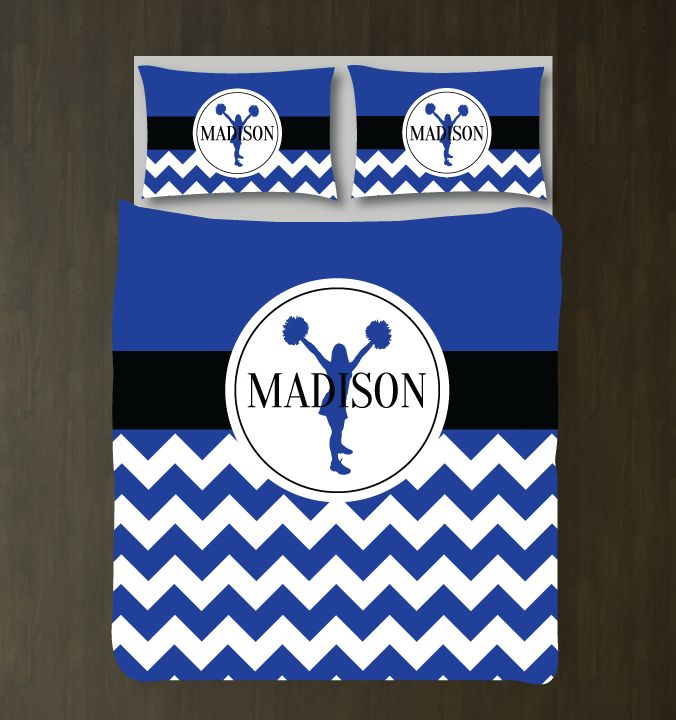 Cheer Chevron Customized Royal Blue, Black And White Duvet Cover Bedding Set