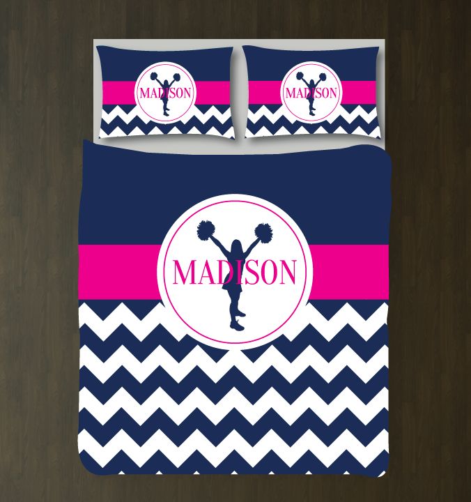 Cheer Navy And Hot Pink Chevron3D Customized Duvet Cover Bedding Set