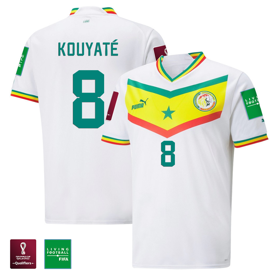 Cheikhou Kouyaté 8 FIFA World Cup Qatar 2022 Patch Senegal National Team- Home Men Soccer Jersey