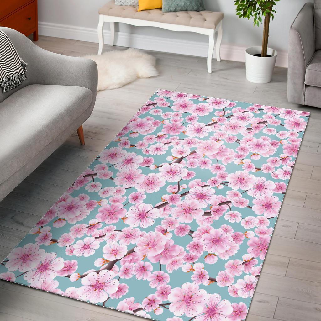 Cherry Blossom Sakura Blue Area Limited Edition Rectangle Rug
