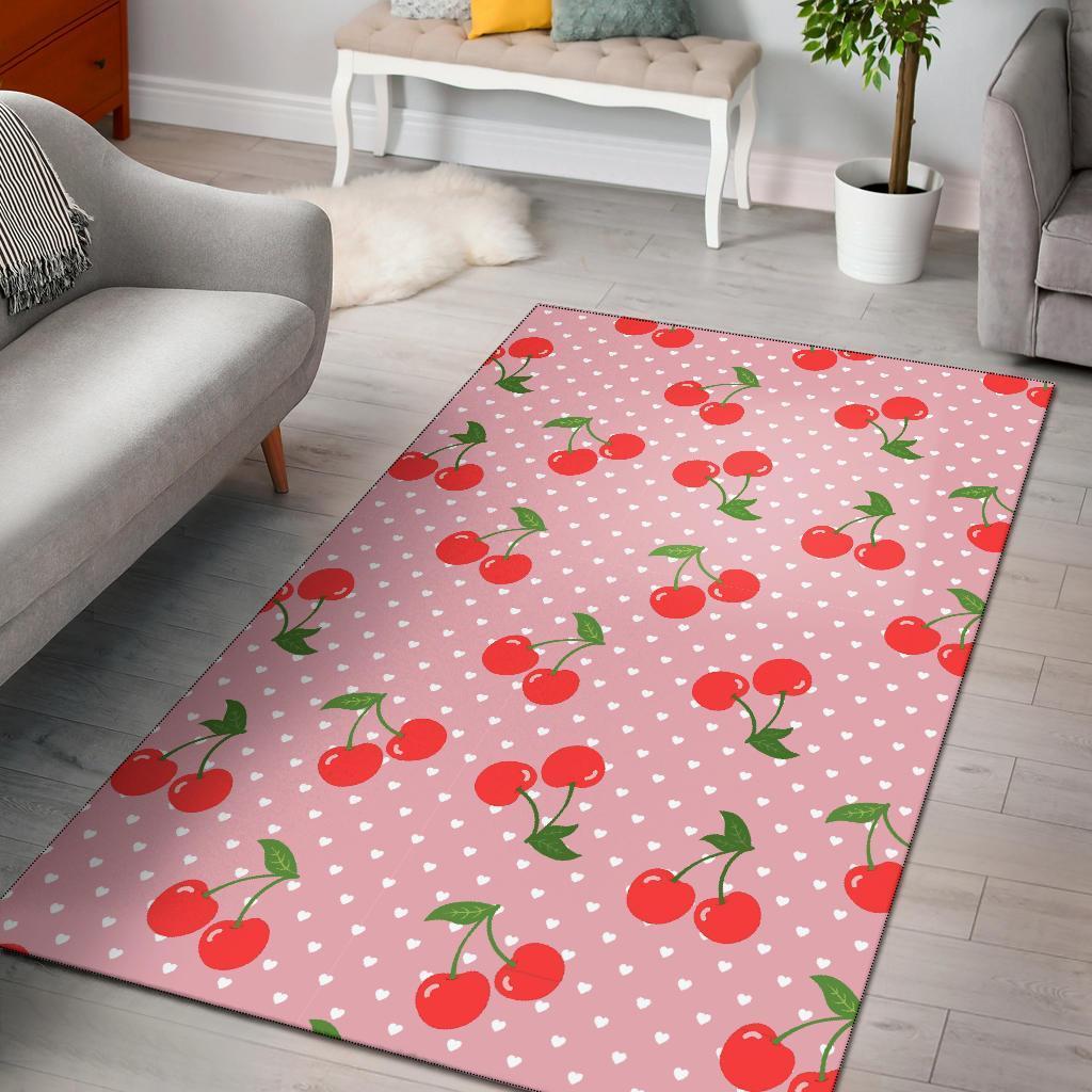 Cherry Heart Dot Pattern Print Area Limited Edition Rectangle Rug