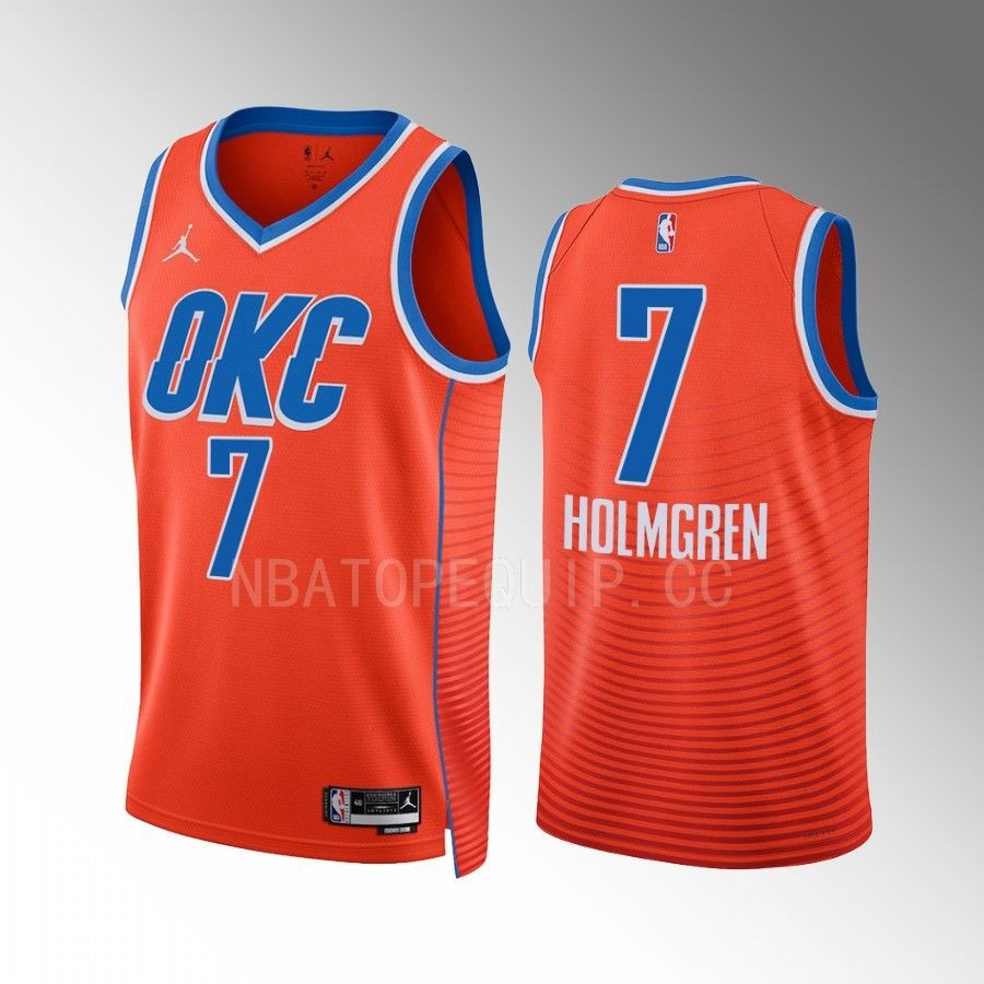 Chet Holmgren 7 Oklahoma City Thunder Orange Men Stitched Jersey 2022-23 Statement Edition Swingman