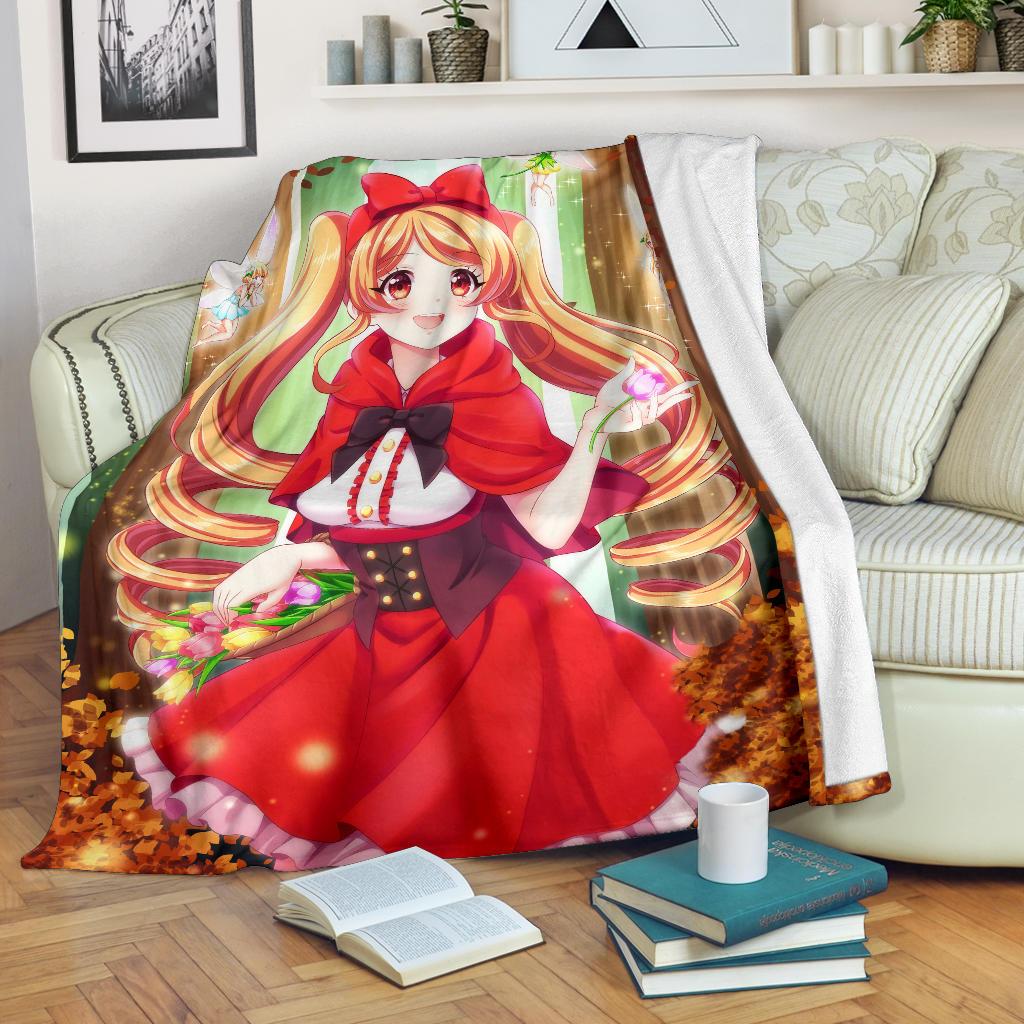 Chibi Red Riding Hood Sherpa Blanket Cozy Blanket Fleece Blanket