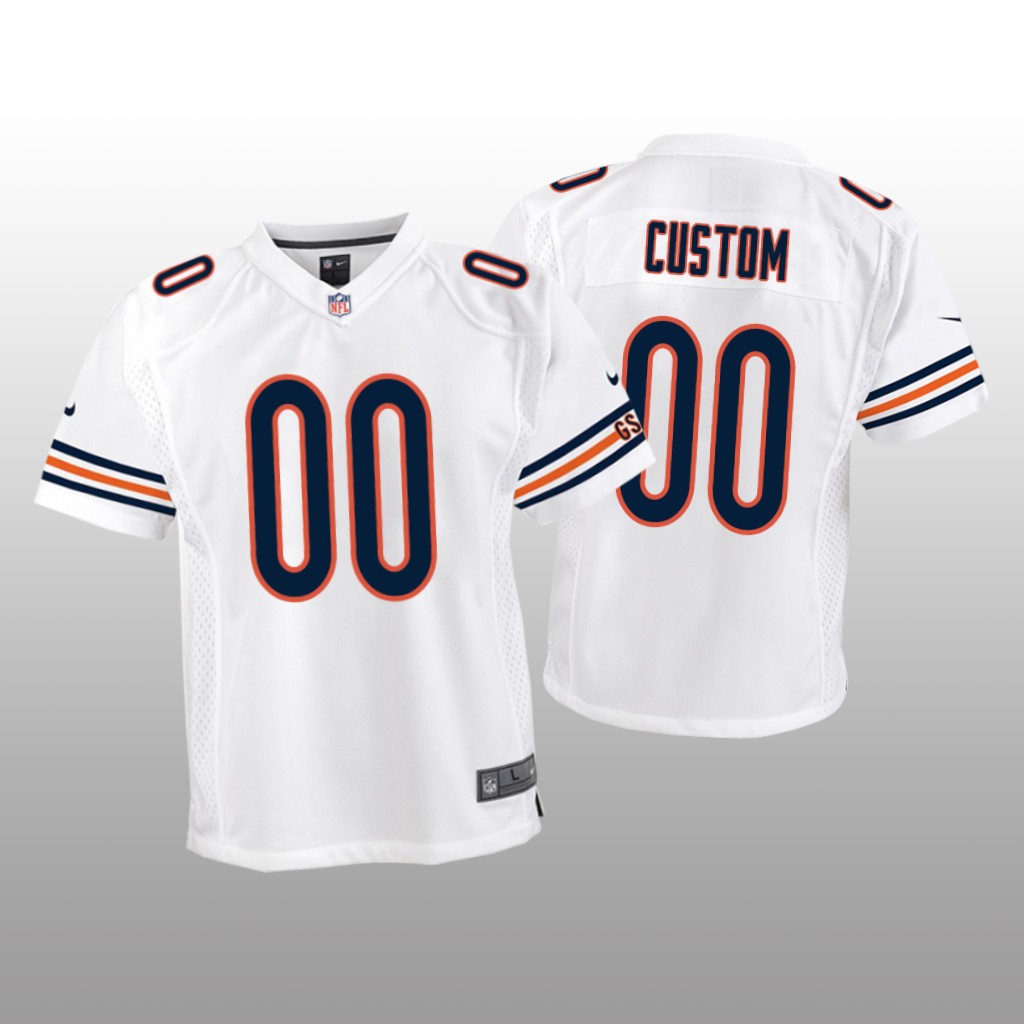 Chicago Bears #00 White Custom Game Jersey – Youth