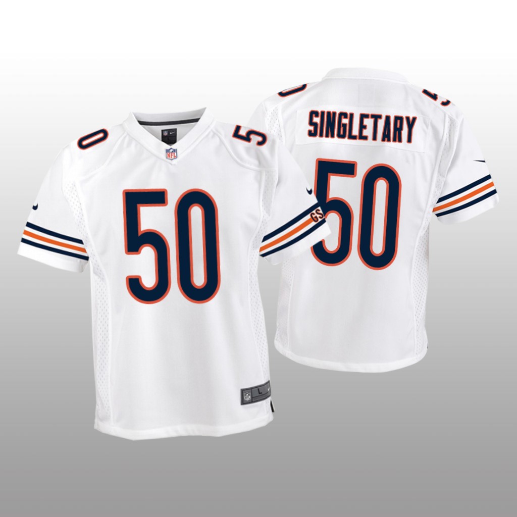 Chicago Bears #50 White Mike Singletary Game Jersey – Youth