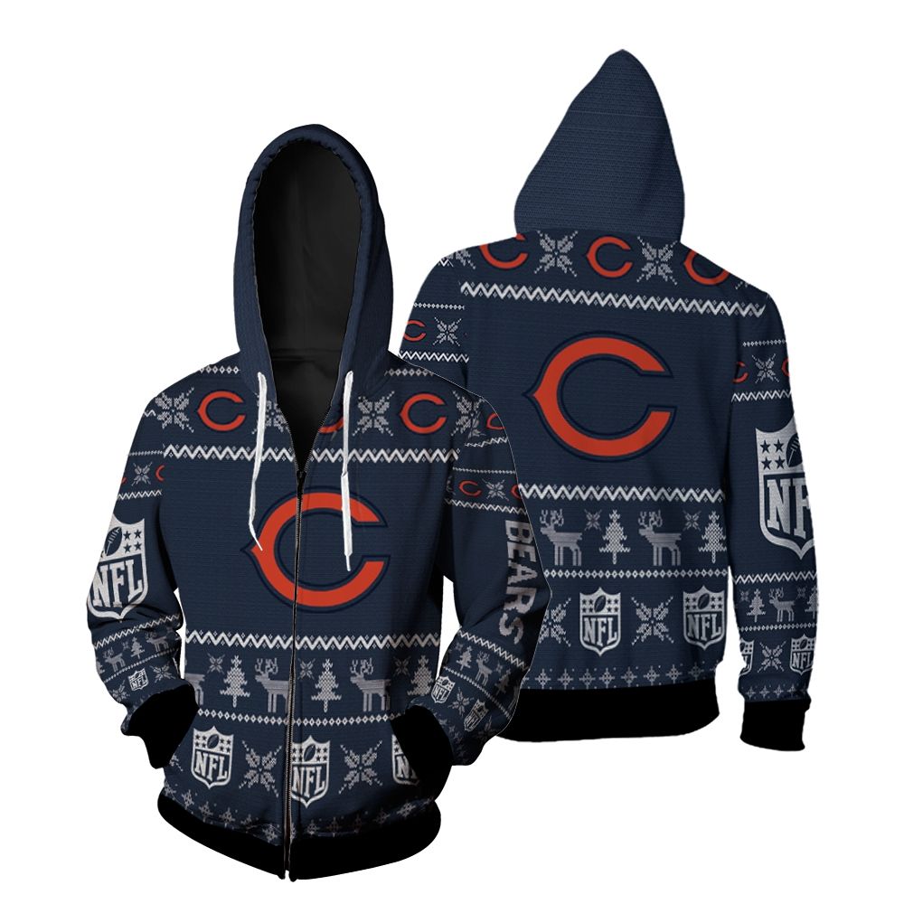 Chicago Bears Christmas 3D Zip Hoodie