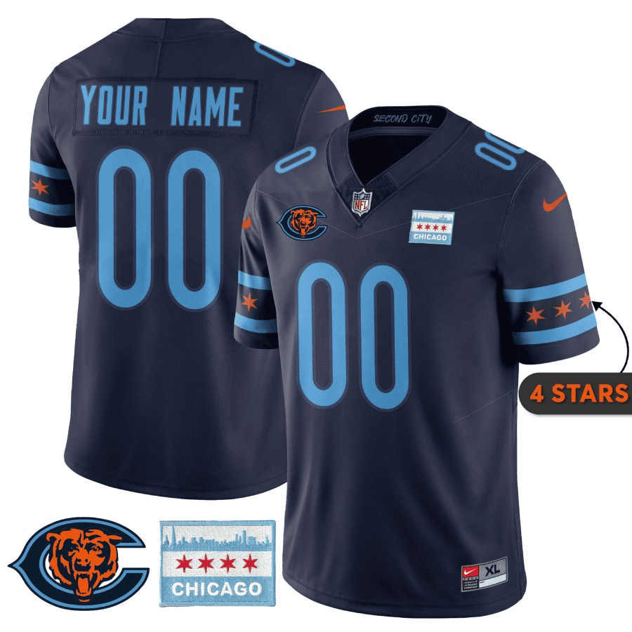 Chicago Bears City Edition Custom Navy Jersey - All Stitched 