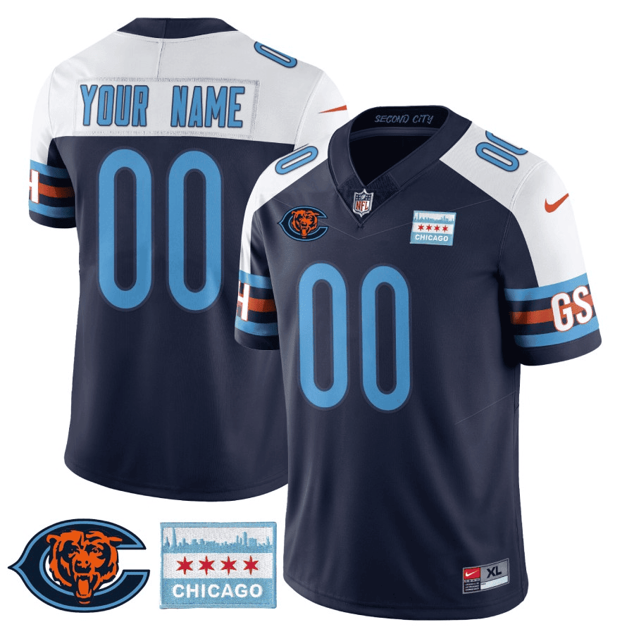 Chicago Bears City Edition GSH Custom Navy Alternate Jersey - All Stitched 