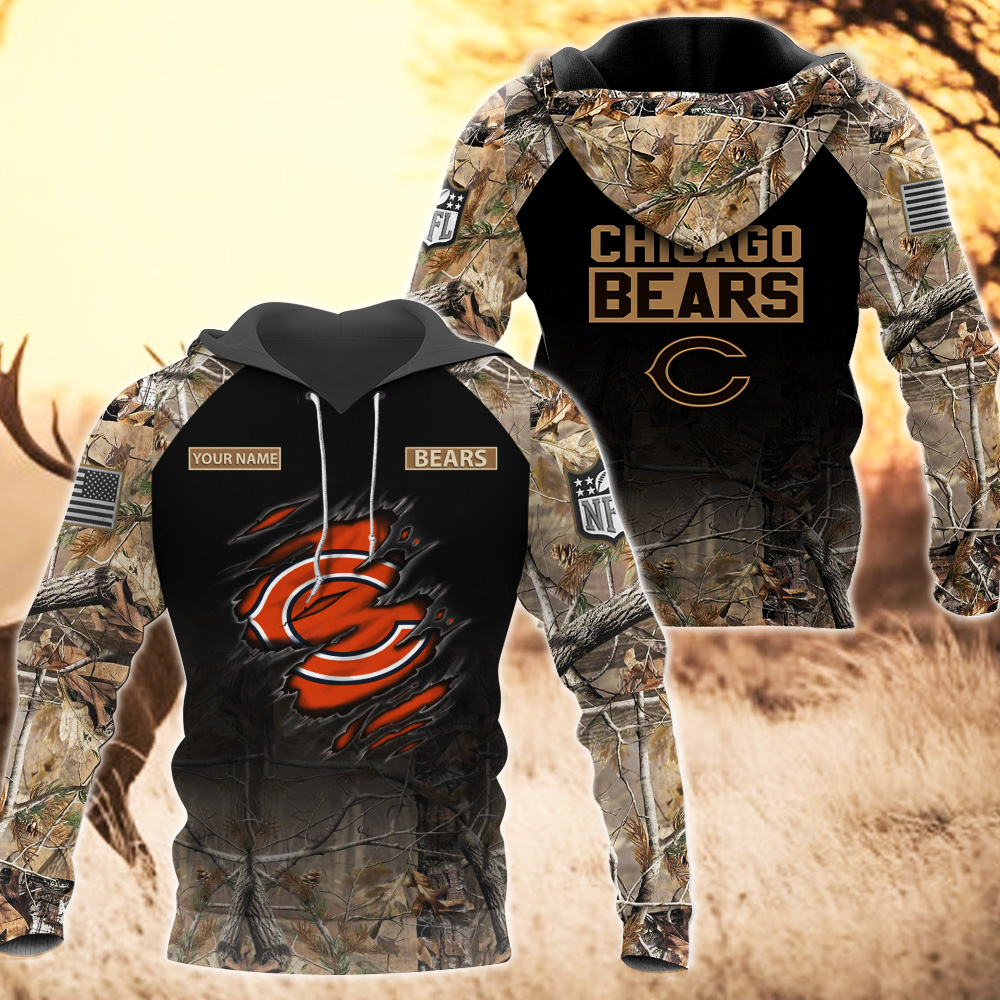 Chicago Bears Custom Name Hunting Camo Hoodie