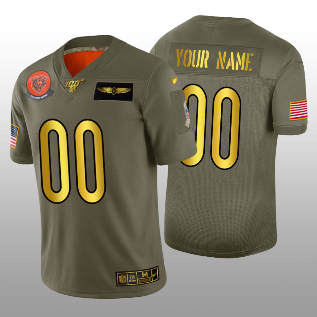 Chicago Bears Custom Olive Golden NFL 100 Jersey 2019 Salute to Service - Men's