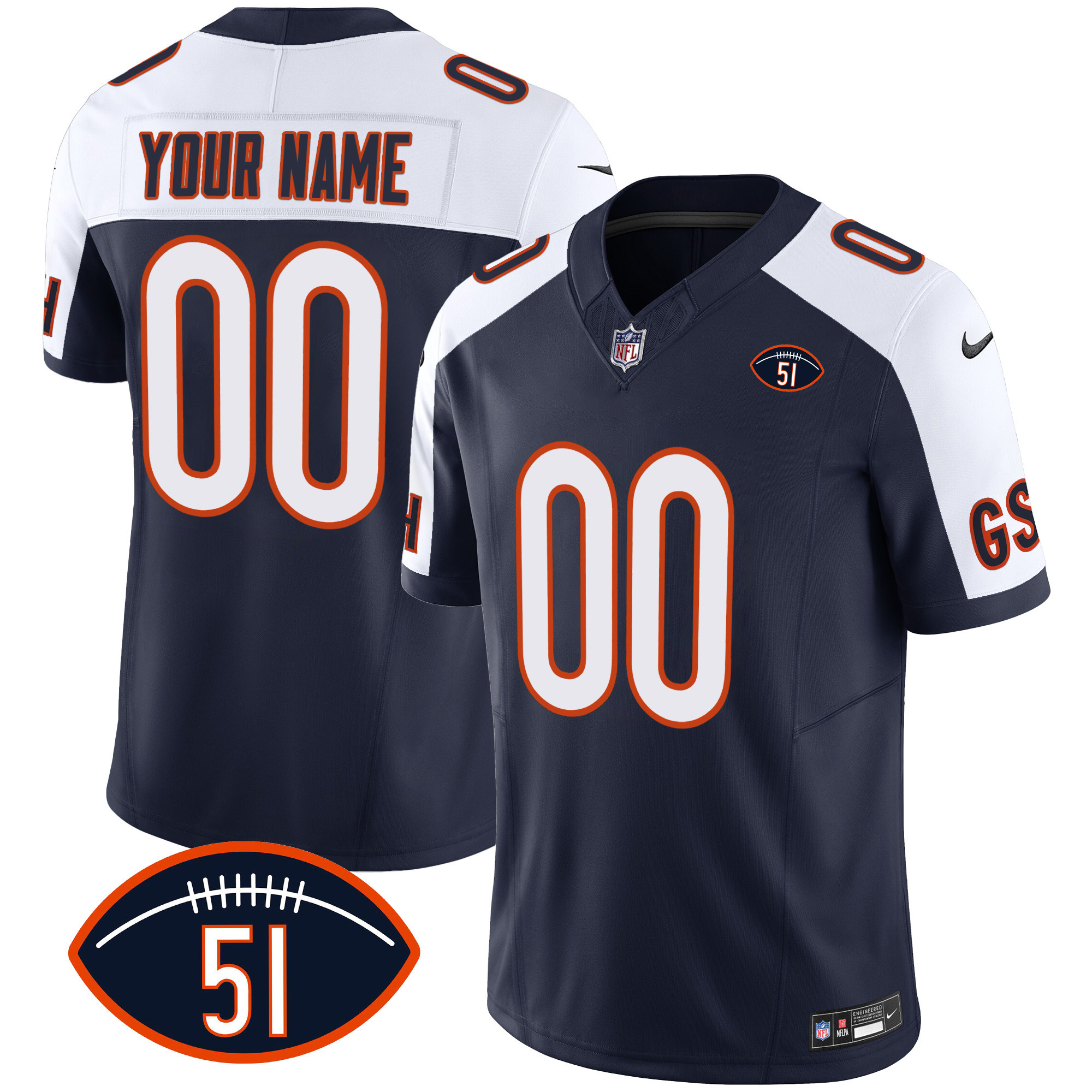 Chicago Bears Dick Butkus Patch GSH Vapor Custom Alternate Jersey - All Stitched 