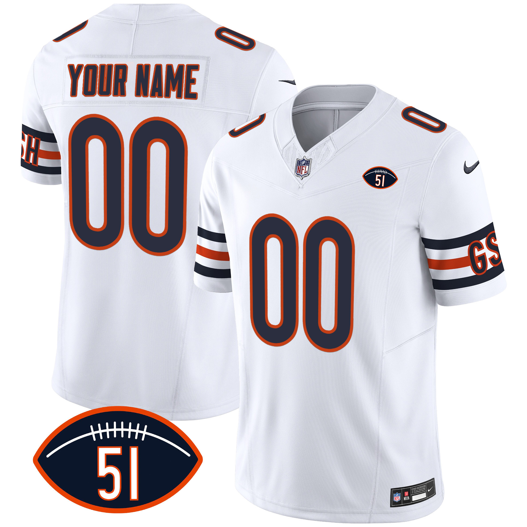Chicago Bears Dick Butkus Patch GSH Vapor Custom White Jersey - All Stitched 