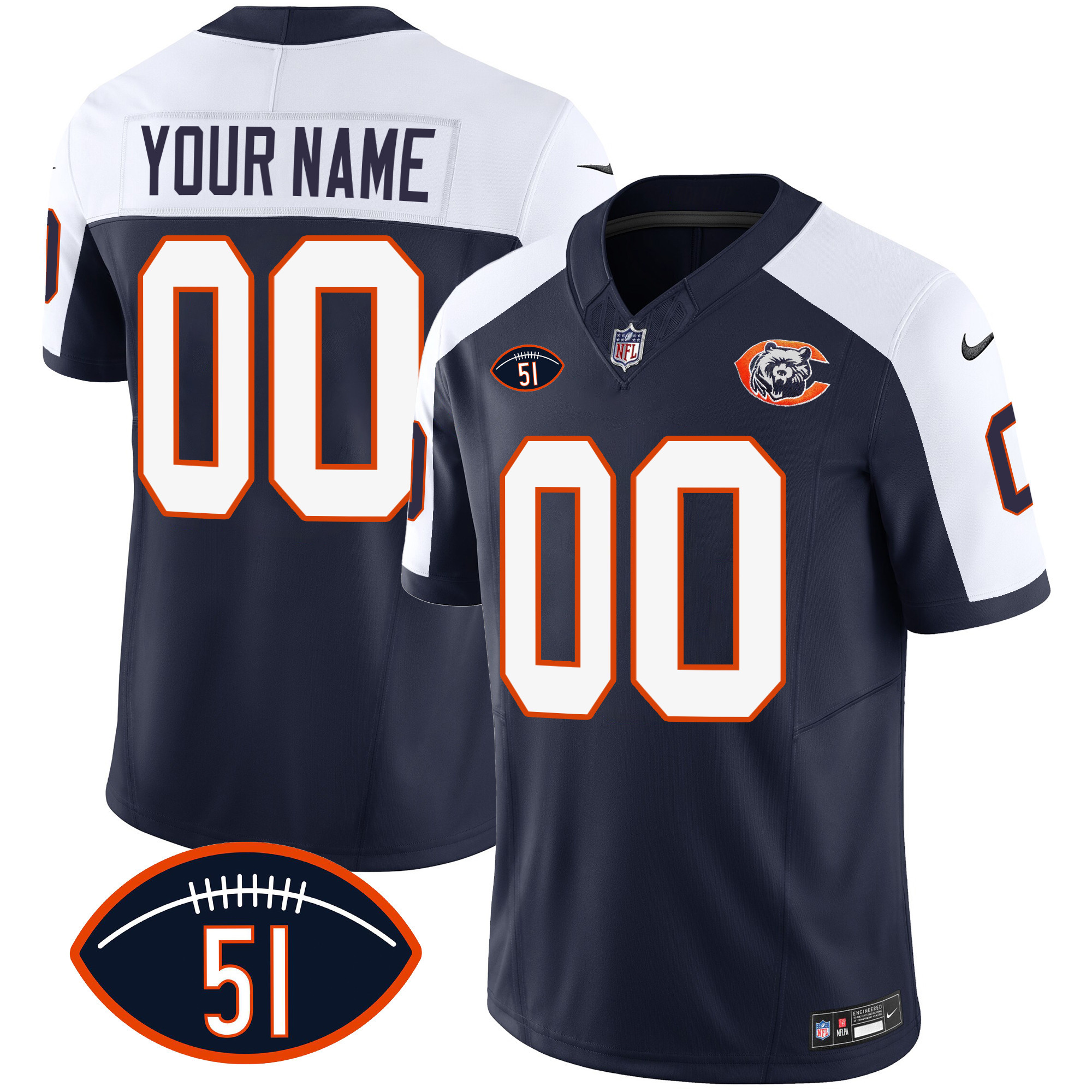 Chicago Bears Dick Butkus Patch Throwback Vapor Custom Alternate Jersey - All Stitched 