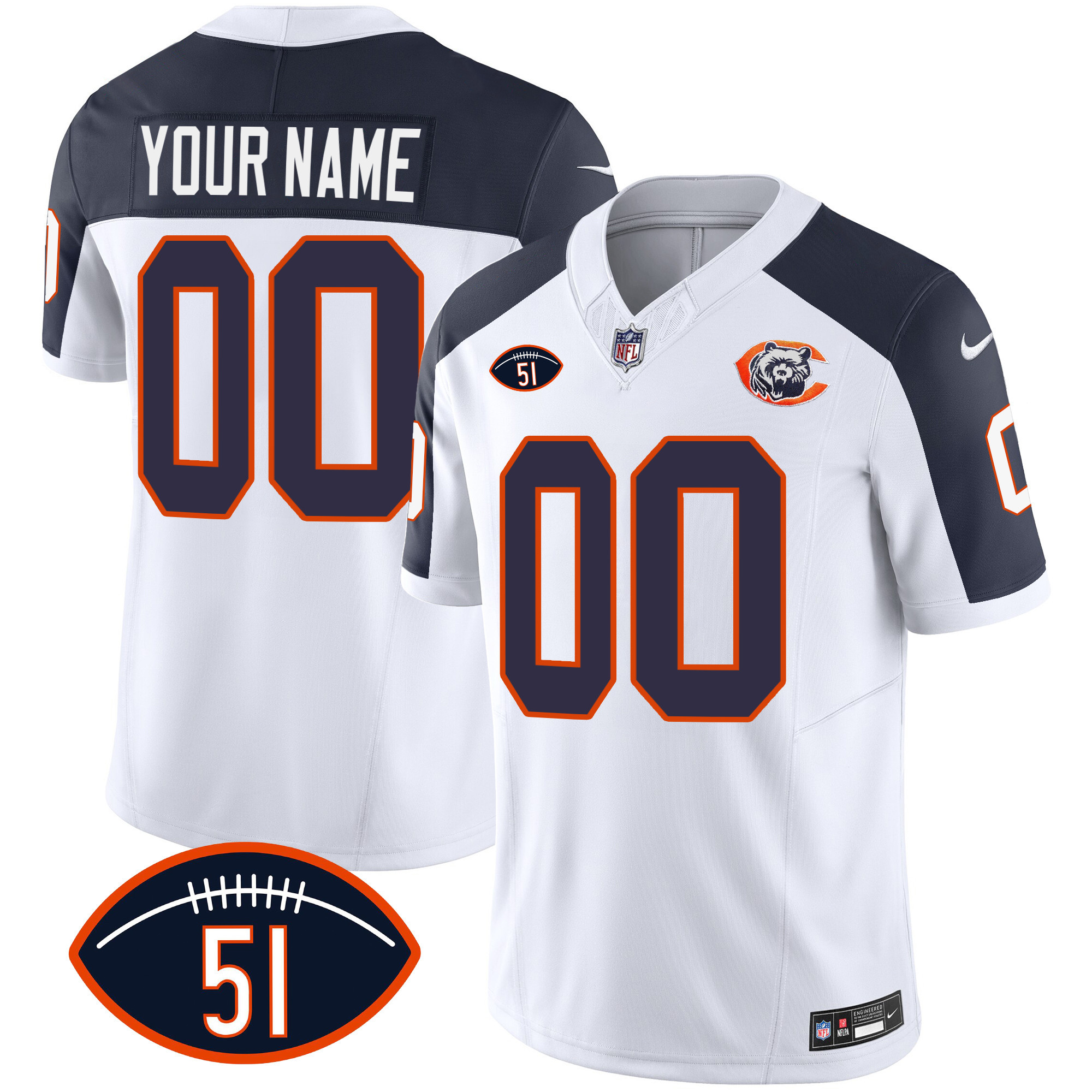 Chicago Bears Dick Butkus Patch Throwback Vapor Custom Inverted Jersey - All Stitched 