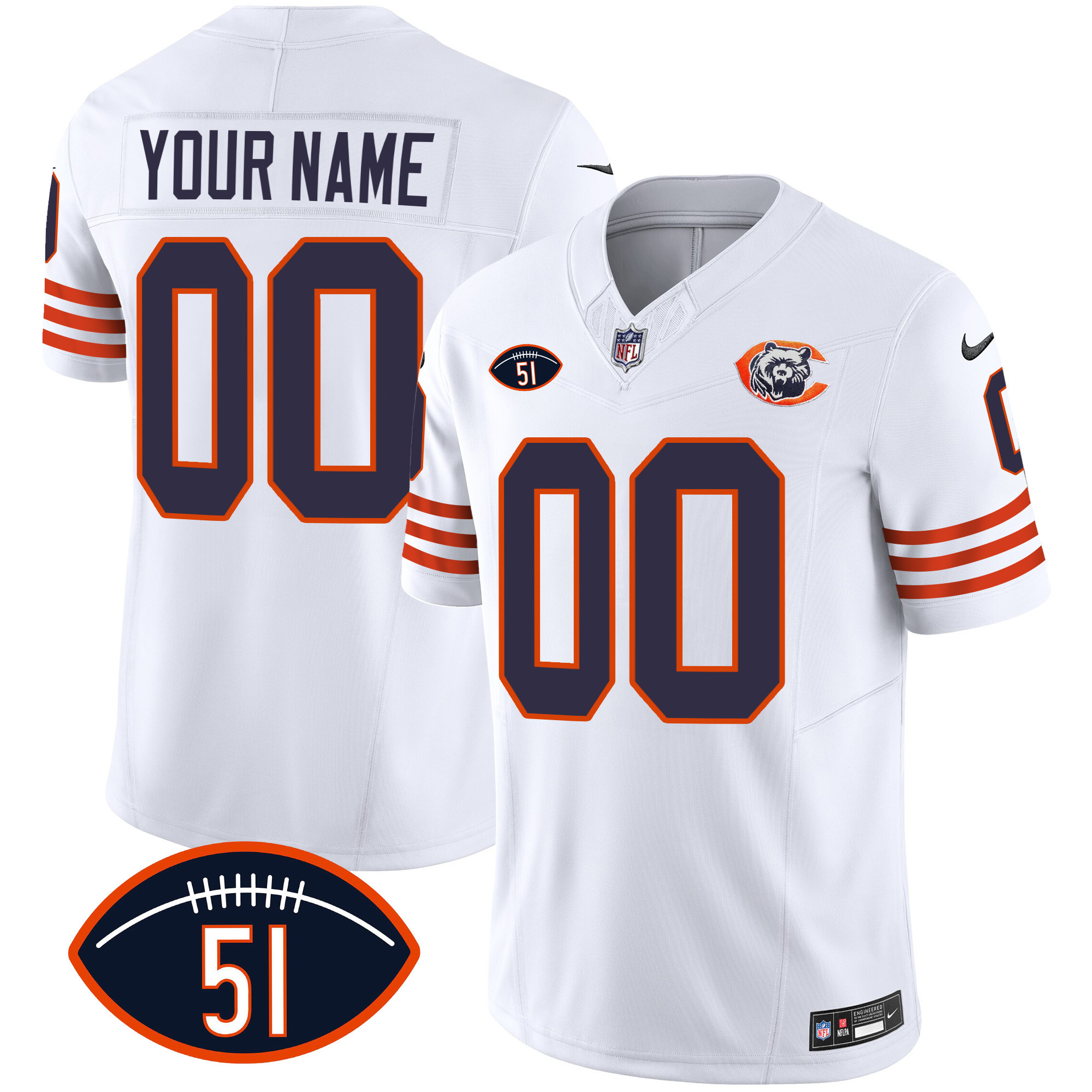 Chicago Bears Dick Butkus Patch Throwback Vapor Custom White Jersey - All Stitched 