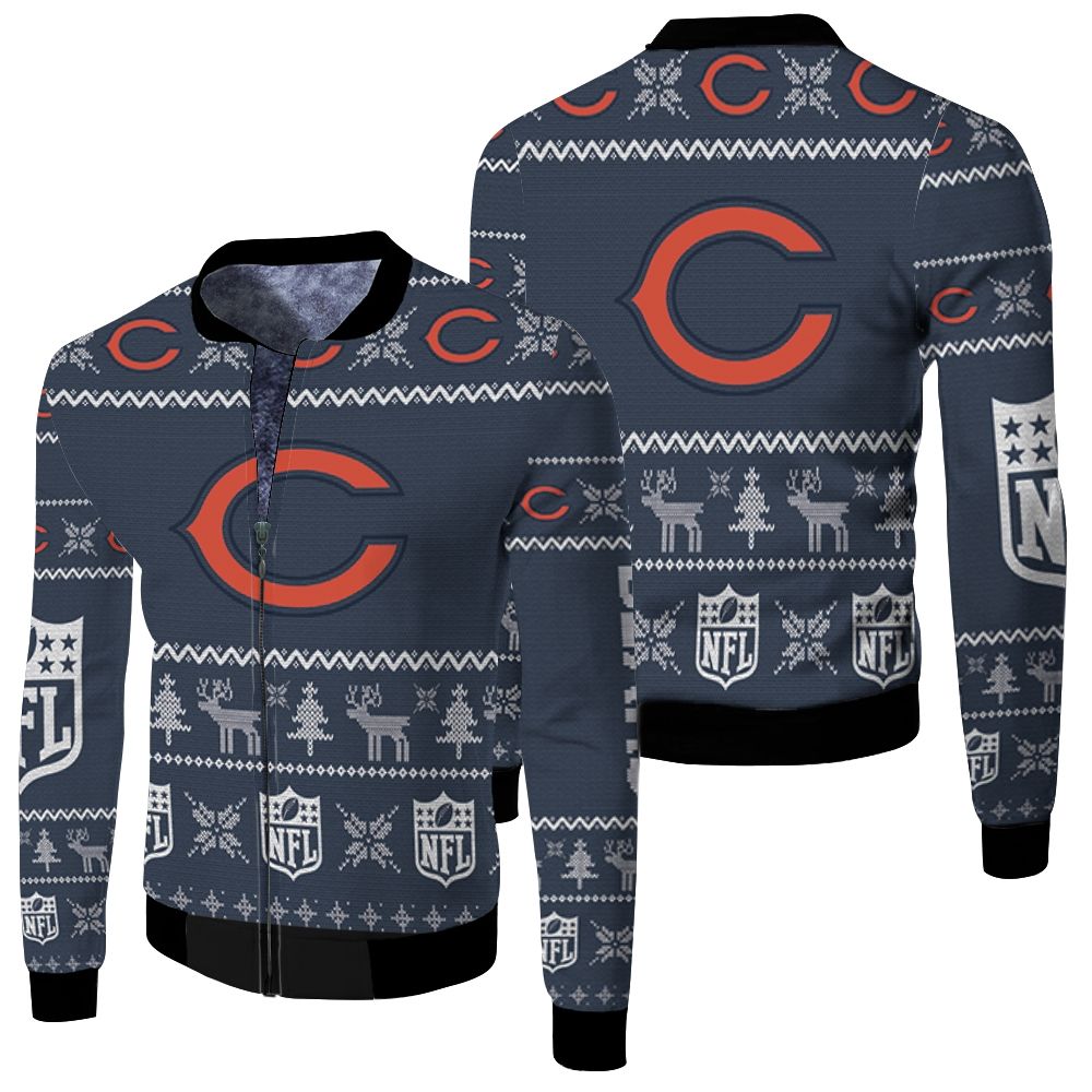 Chicago Bears NFL Christmas 3D Fleece Bomber Jacket