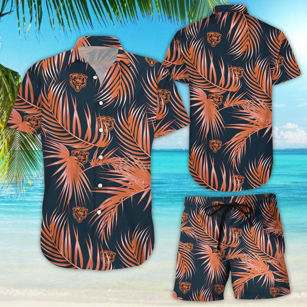 Chicago Bears Nfl Mens Hawaiian Aloha Button Up Shirt Hawaiians Beach Sleeve