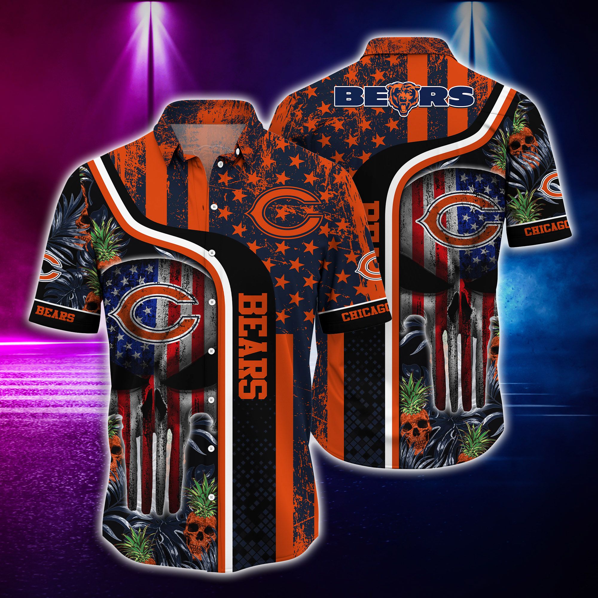 Chicago Bears Skull tropical Hawaiian Shirt