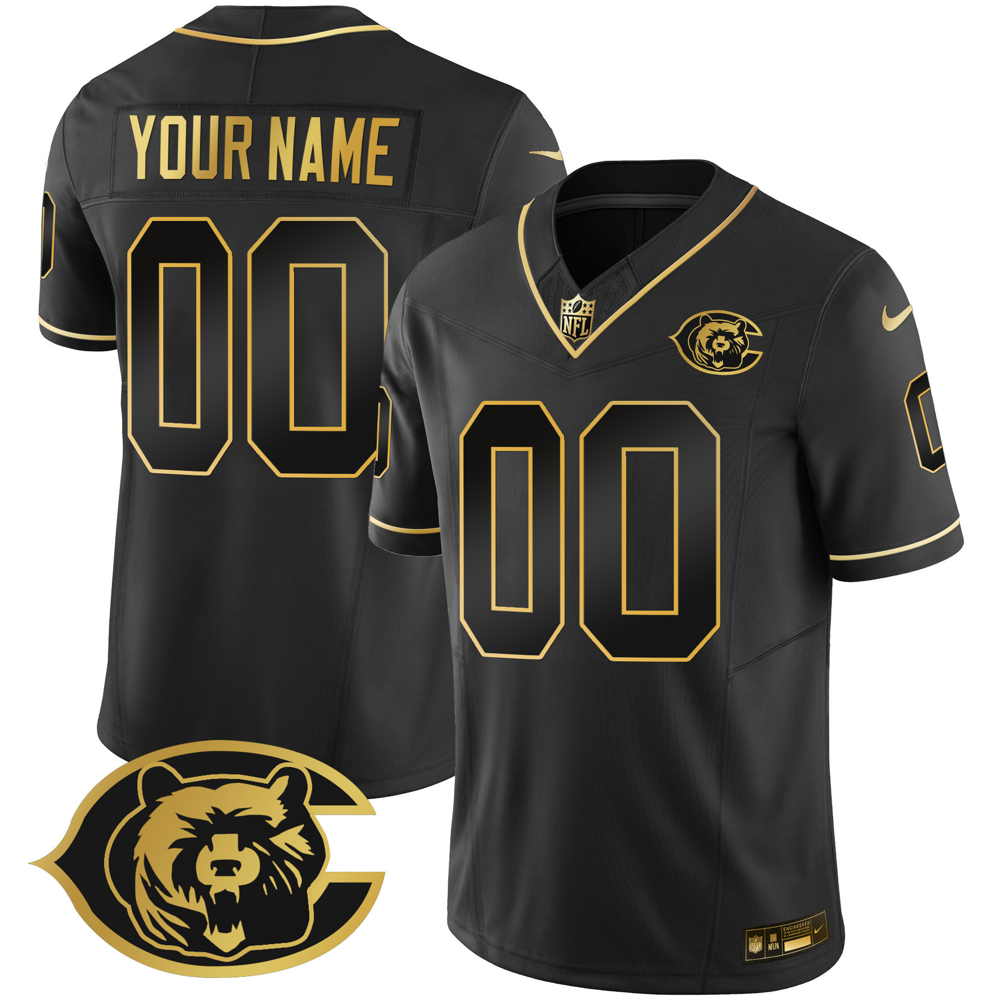 Chicago Bears Throwback Gold Vapor Custom Black Gold Jersey - All Stitched 