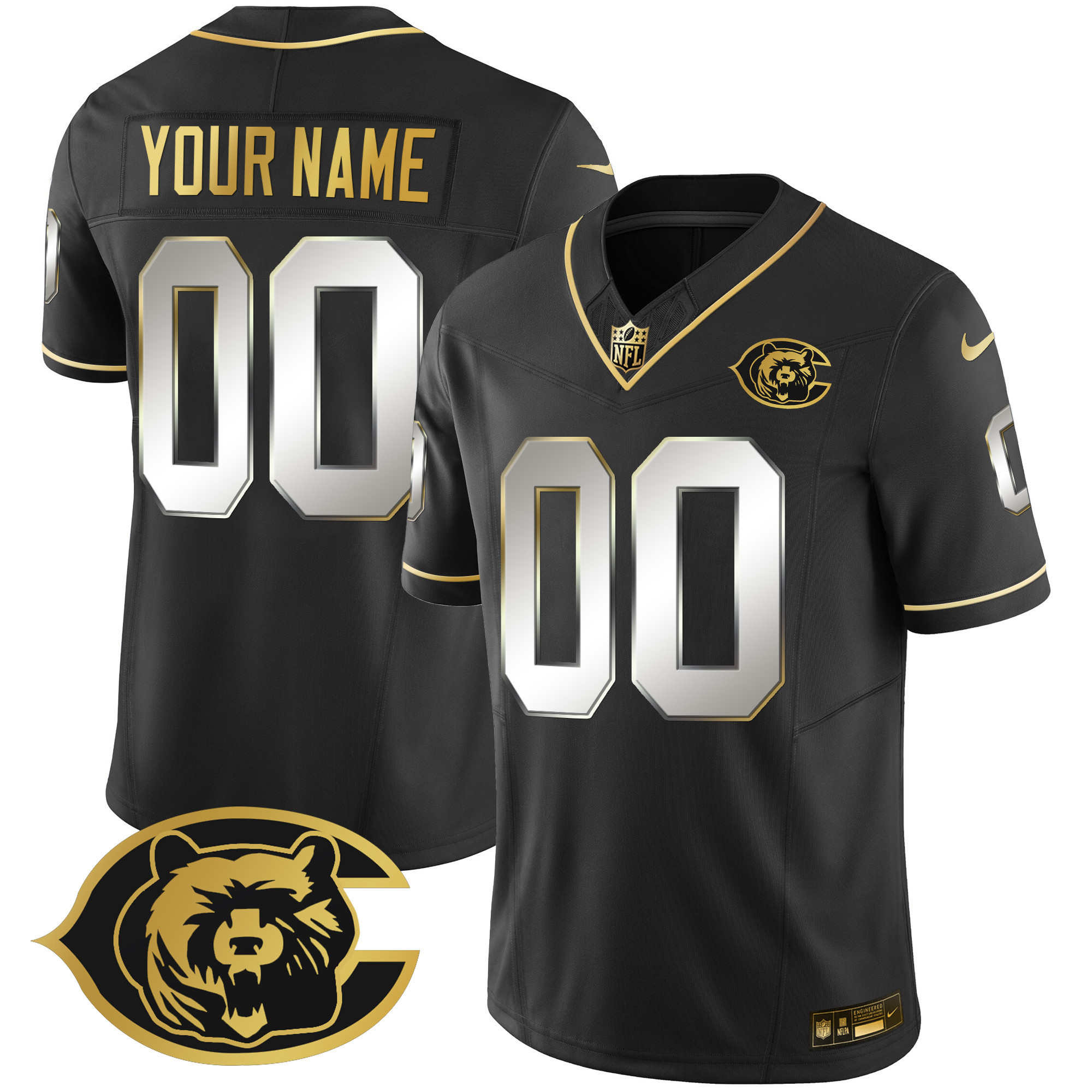 Chicago Bears Throwback Gold Vapor Custom Black Limited Jersey - All Stitched 