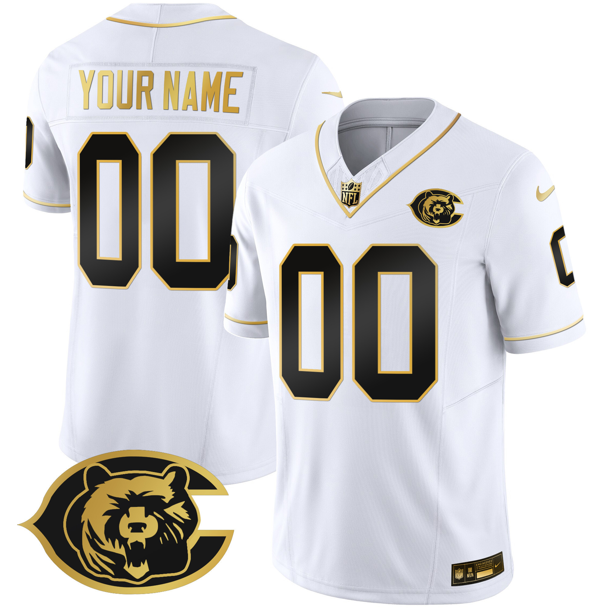 Chicago Bears Throwback Gold Vapor Custom White Gold Jersey - All Stitched 