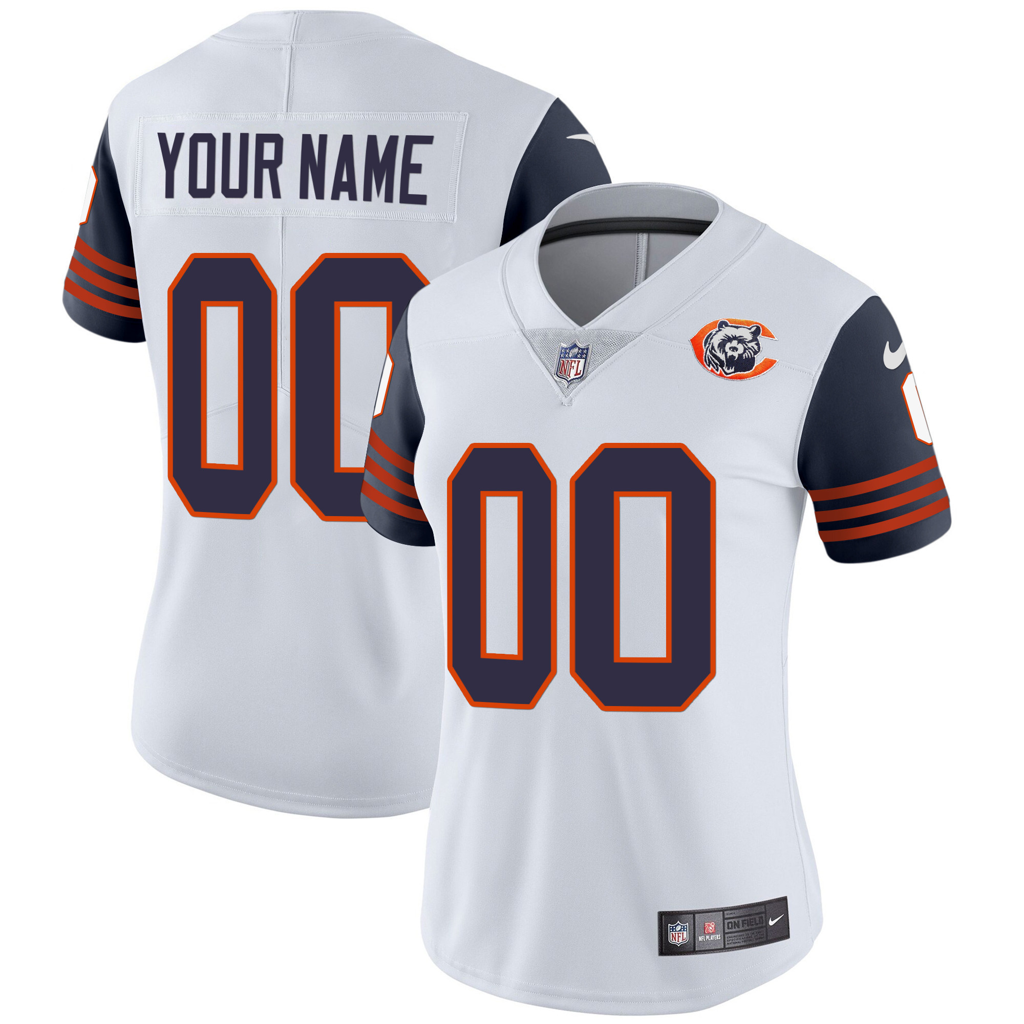 Chicago Bears Throwback Vapor Custom Navy Sleeves Jersey - All Stitched 