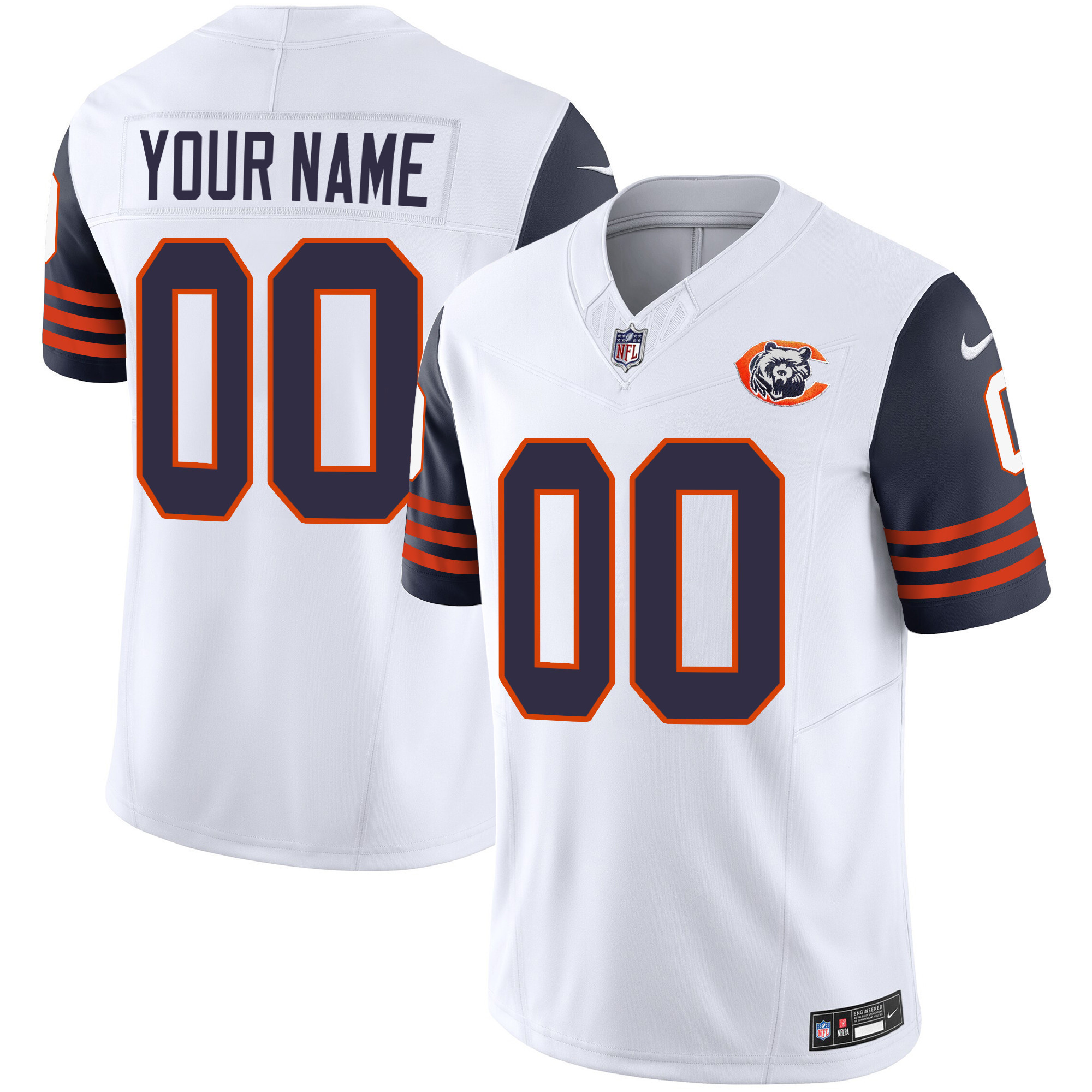 Chicago Bears Throwback Vapor Custom Navy Sleeves Jersey - All Stitched 