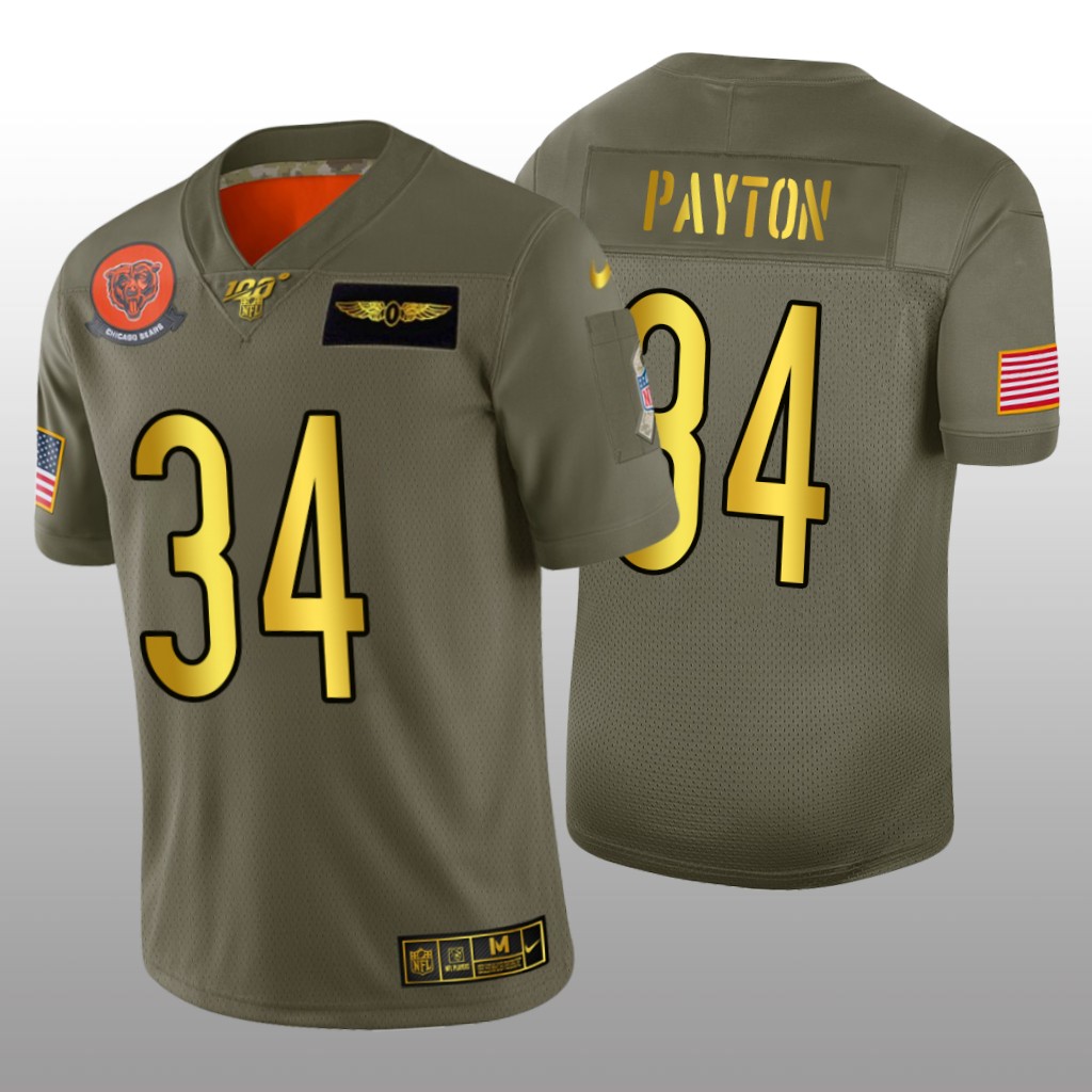 Chicago Bears Walter Payton Olive Golden NFL 100 Jersey 2019 Salute to Service - Men's