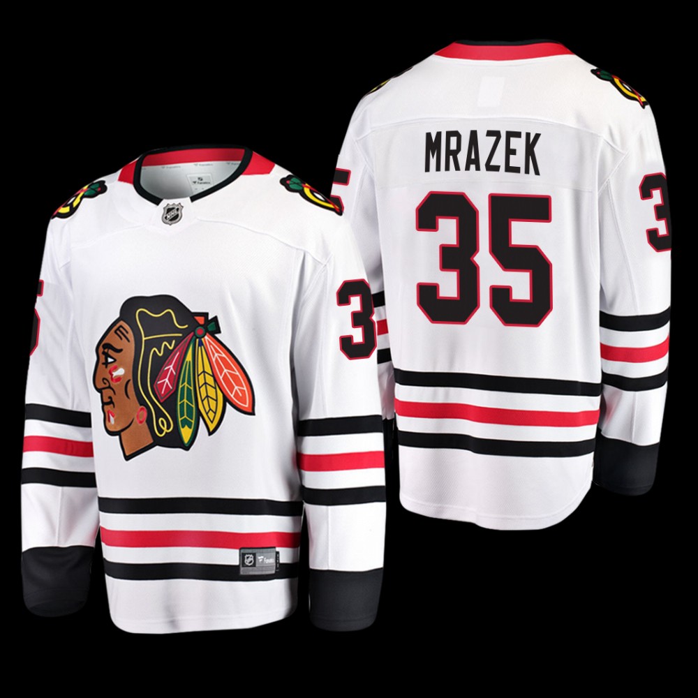 Chicago Blackhawks #35 Petr Mrazek White 2022 Away Breakaway Player Jersey