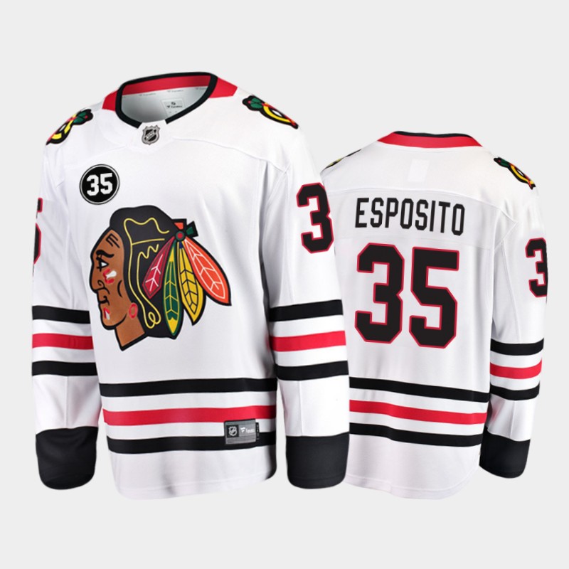 Chicago Blackhawks #35 Tony Esposito Hall of Fame 1988 White Away Jersey