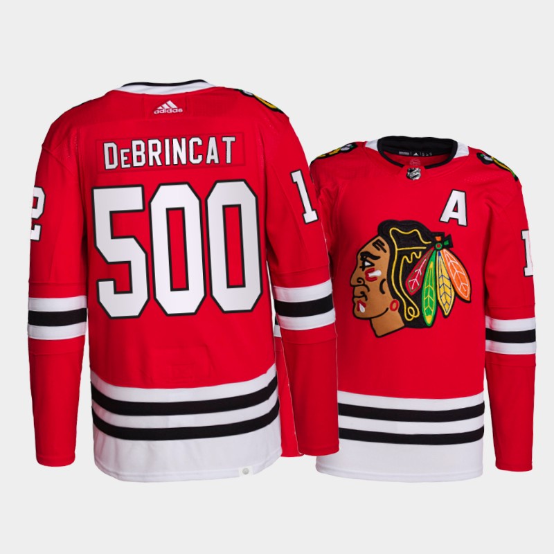 Chicago Blackhawks Alex DeBrincat Honor Fleury 500 wins Jersey Red Special Uniform