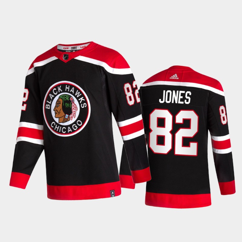Chicago Blackhawks Caleb Jones #82 2021 Reverse Retro Black Special Edition Jersey