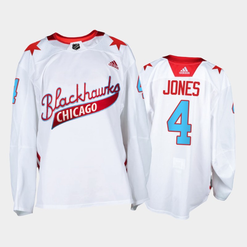 Chicago Blackhawks Seth Jones #4 One Community Night Jersey White Warm-Up