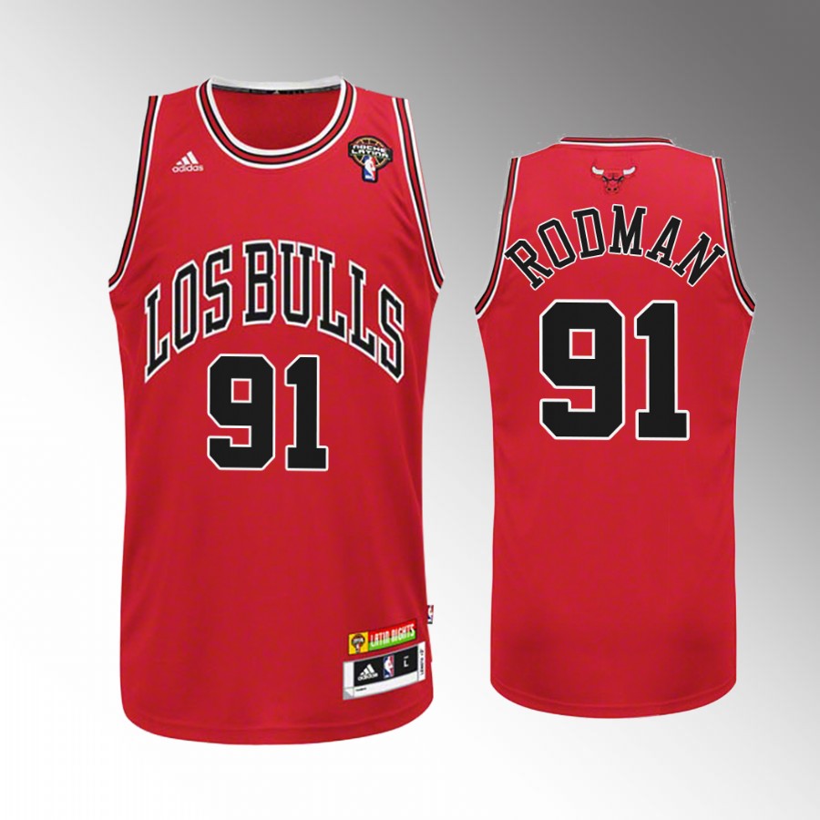 Chicago Bulls Dennis Rodman Red Noche Latina Men Jersey Throwback