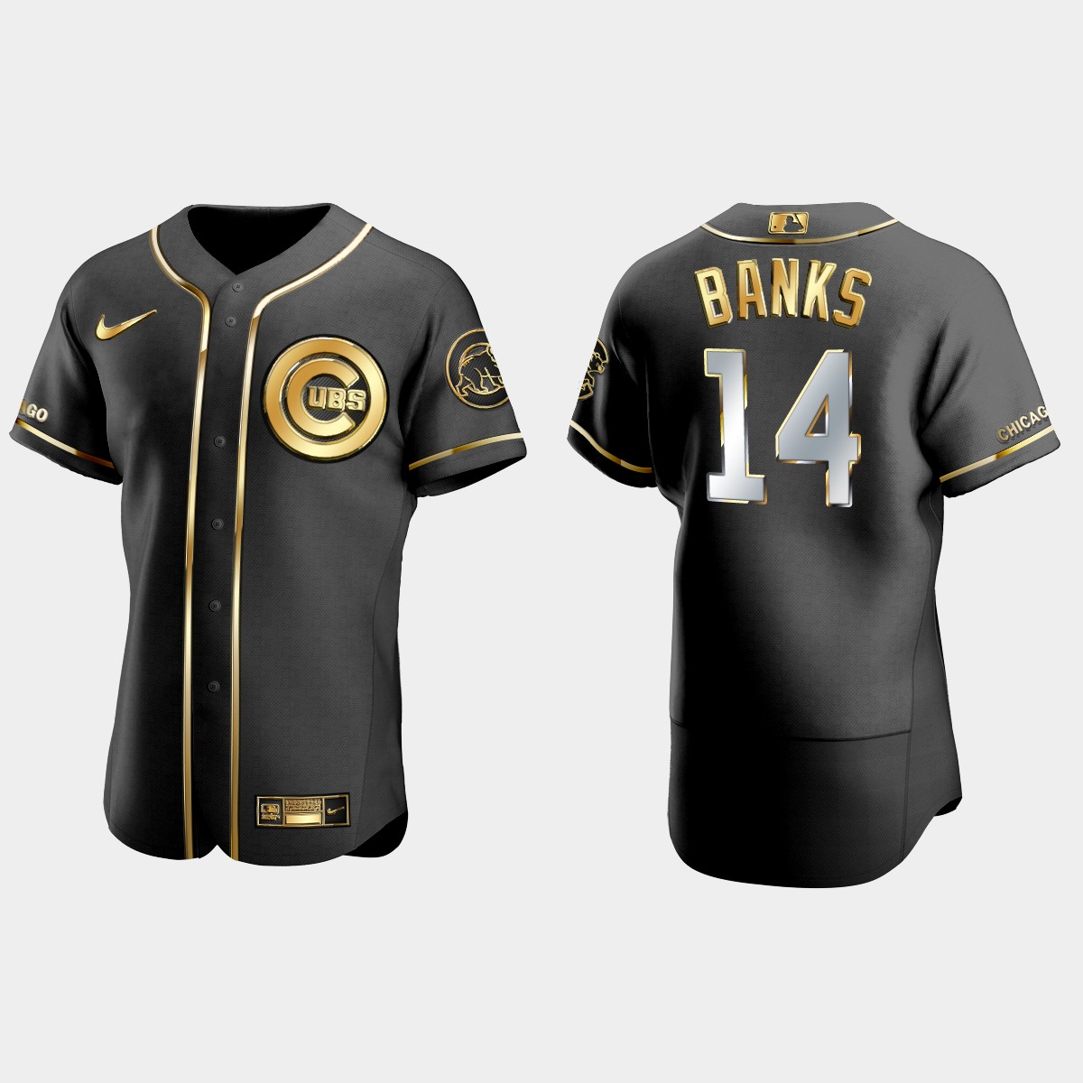Chicago Cubs #14 Ernie Banks Golden Edition Jersey - Black