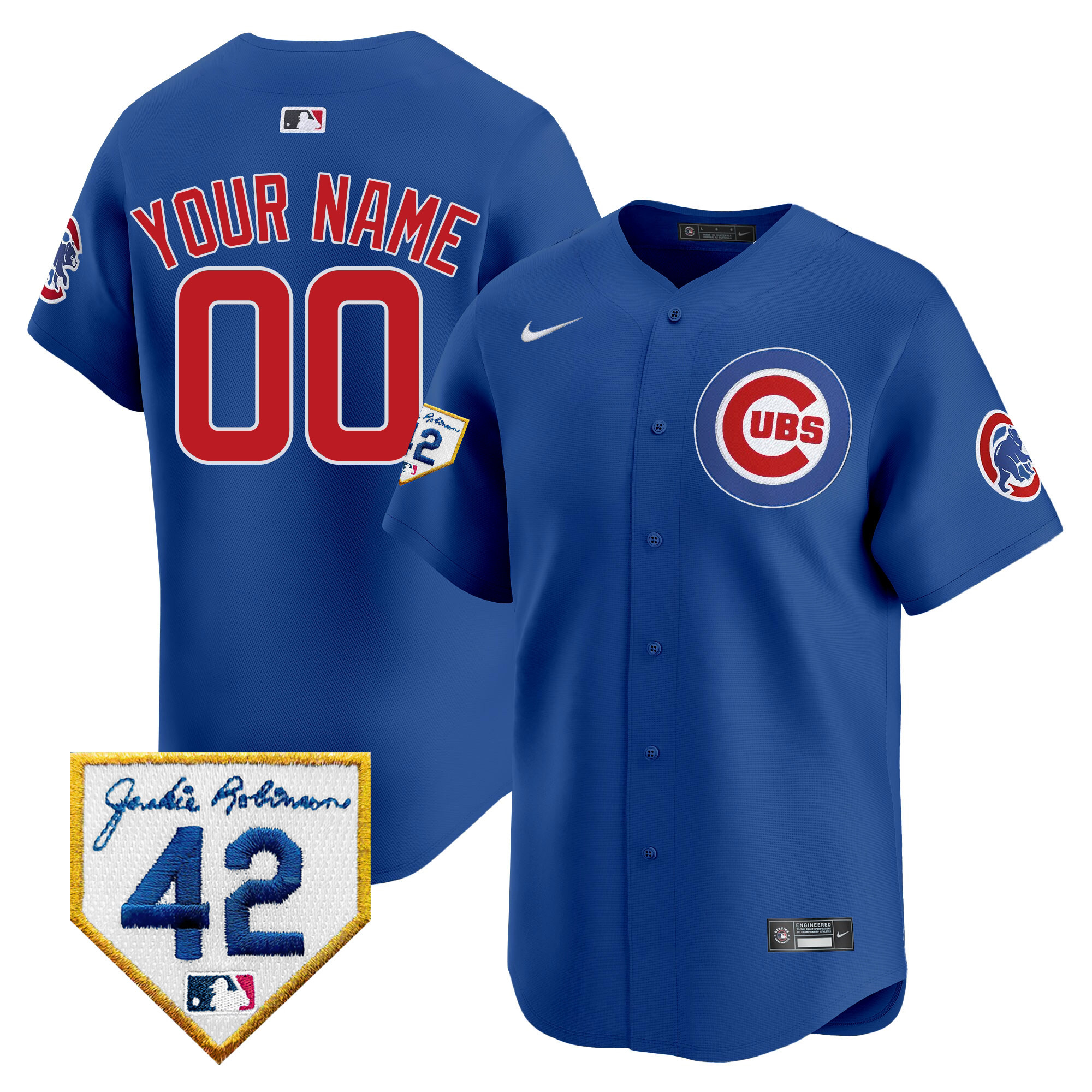Chicago Cubs 2024 Jackie Robinson Patch Vapor Premier Limited Custom V2 Royal Jersey - All Stitched