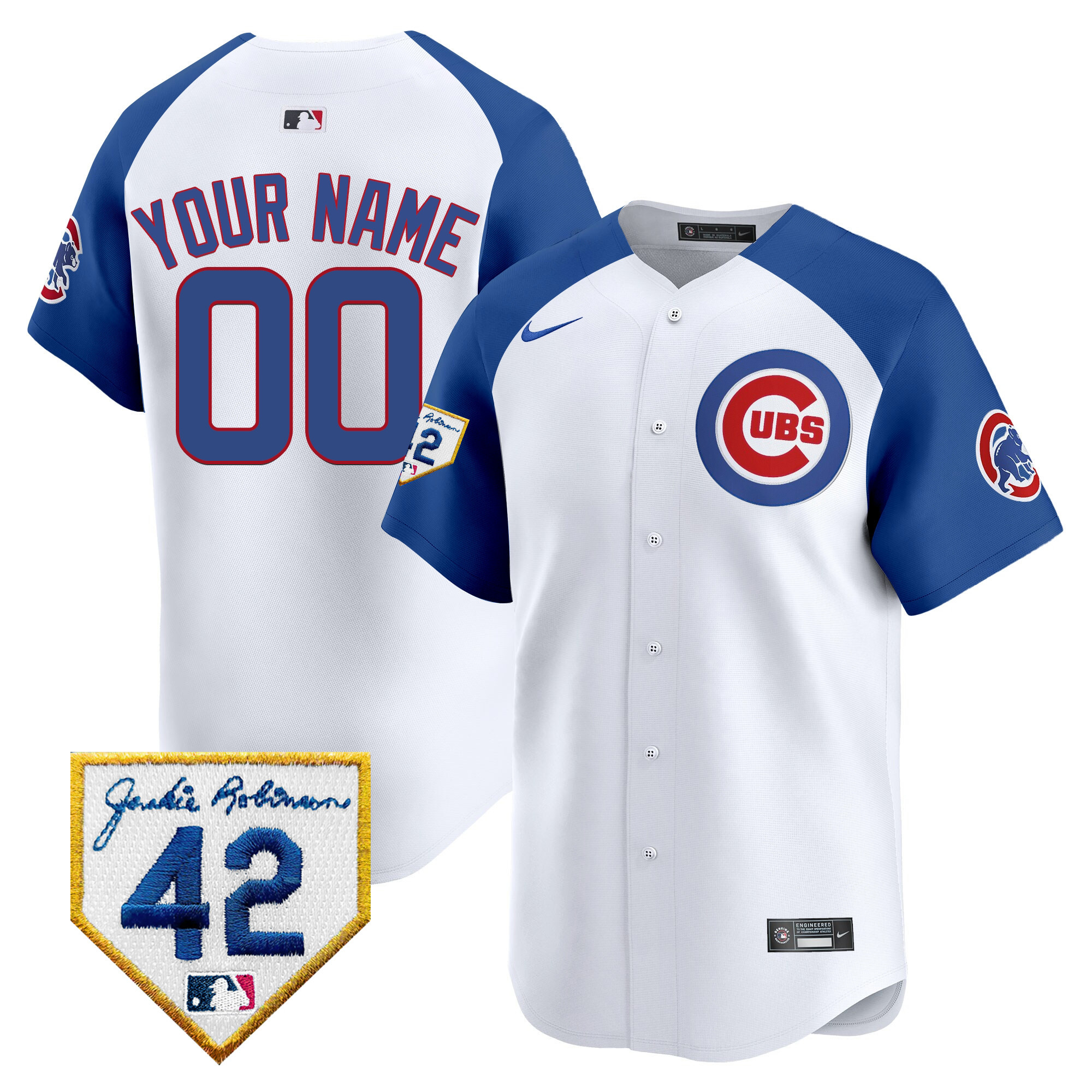 Chicago Cubs 2024 Jackie Robinson Patch Vapor Premier Limited Custom V2 White Alternate Jersey - All Stitched