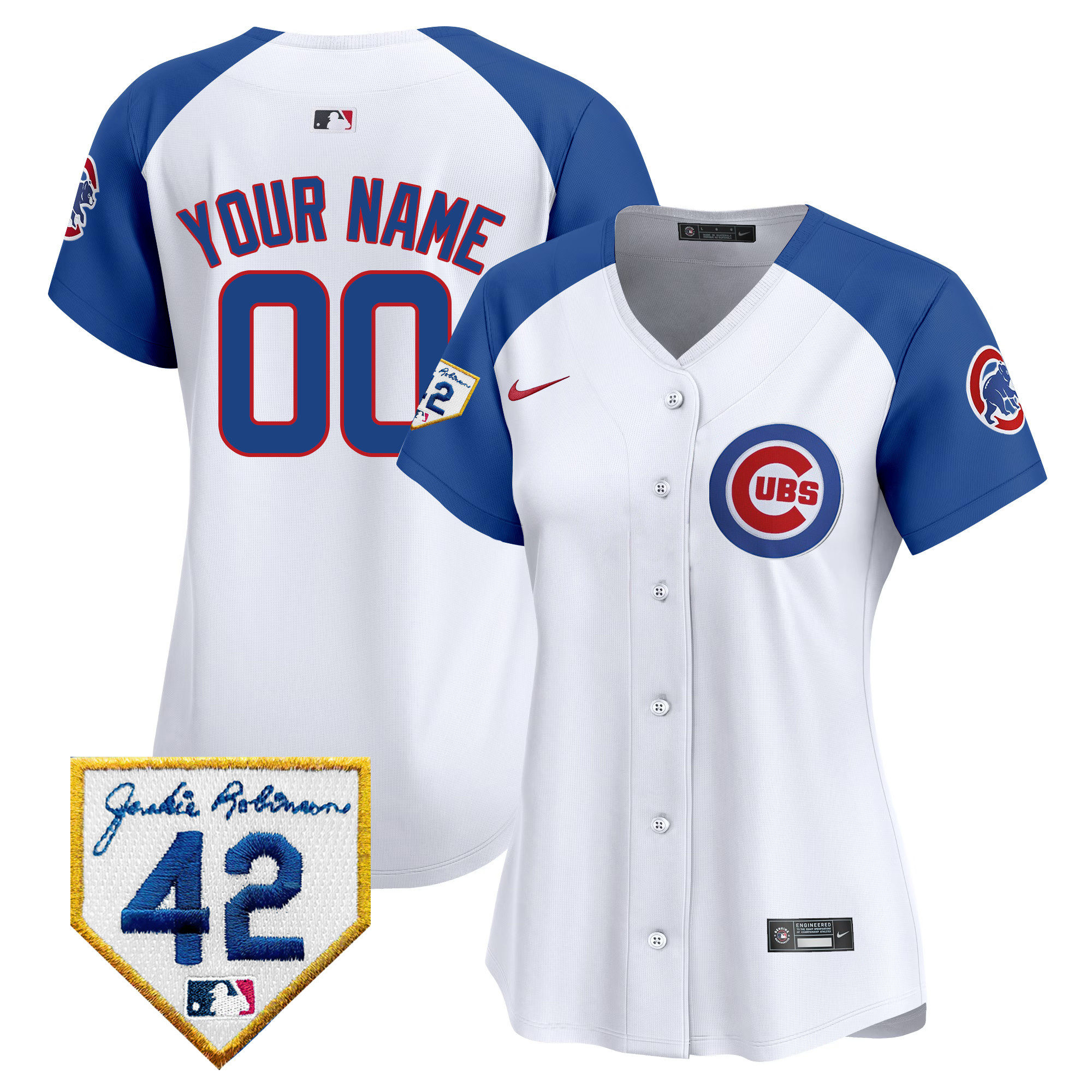 Chicago Cubs 2024 Jackie Robinson Patch Vapor Premier Limited Custom V2 White Alternate Jersey - All Stitched