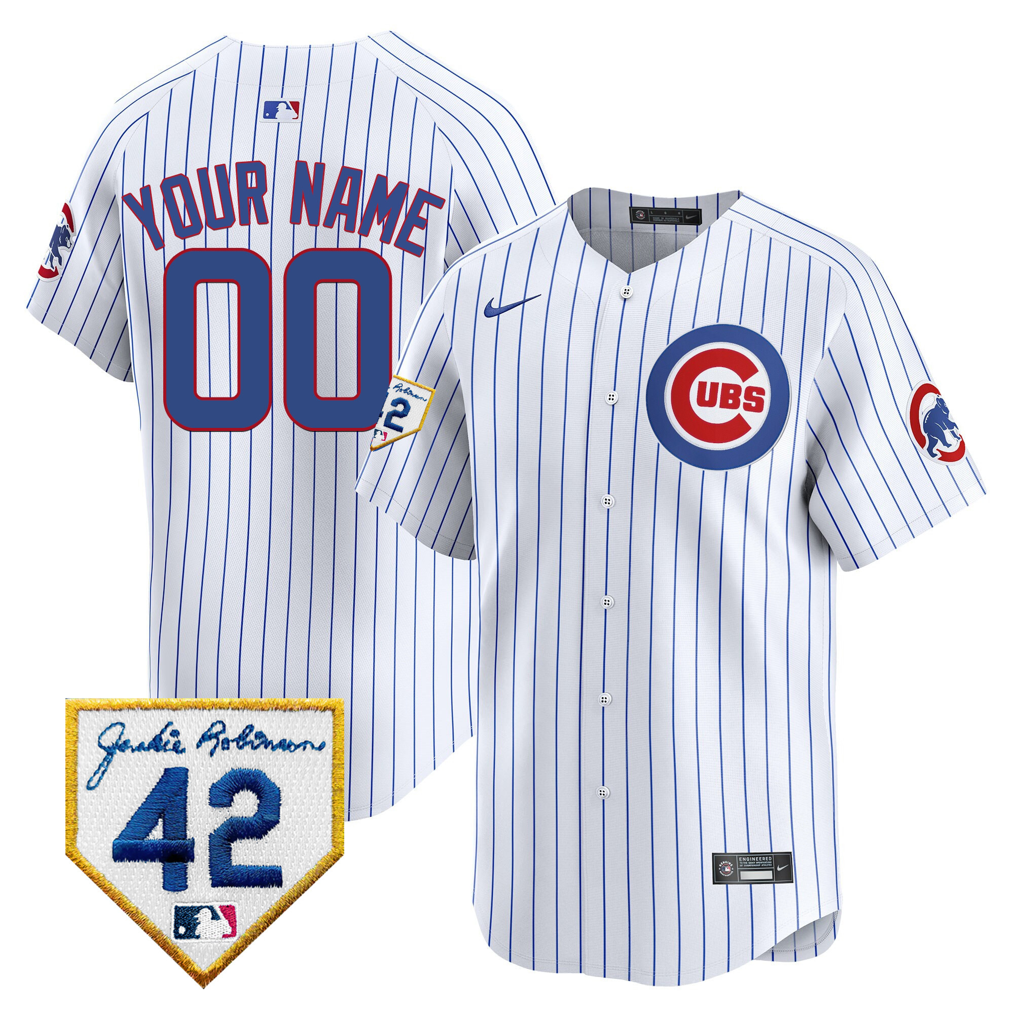 Chicago Cubs 2024 Jackie Robinson Patch Vapor Premier Limited Custom V2 White Jersey - All Stitched