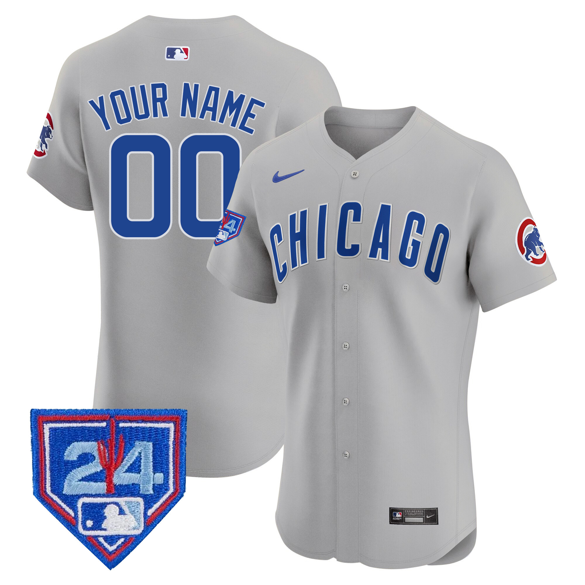 Chicago Cubs 2024 Spring Training Patch Vapor Premier Elite Custom V2 Gray Road Jersey - All Stitched