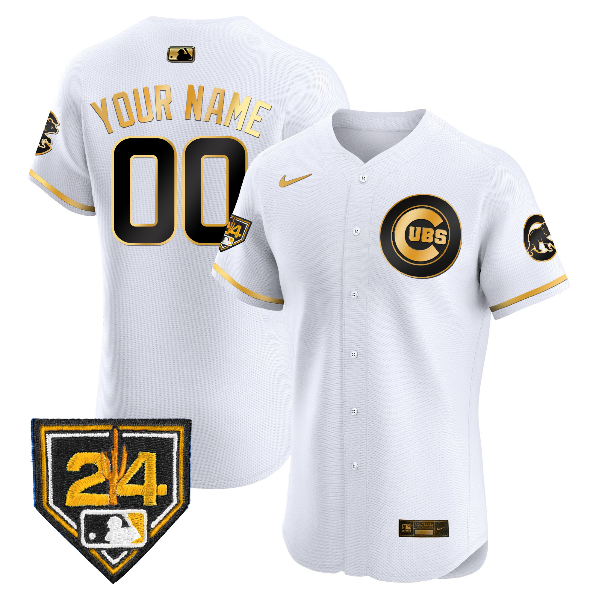 Chicago Cubs 2024 Spring Training Patch Vapor Premier Elite Custom V2 White Gold Jersey - All Stitched