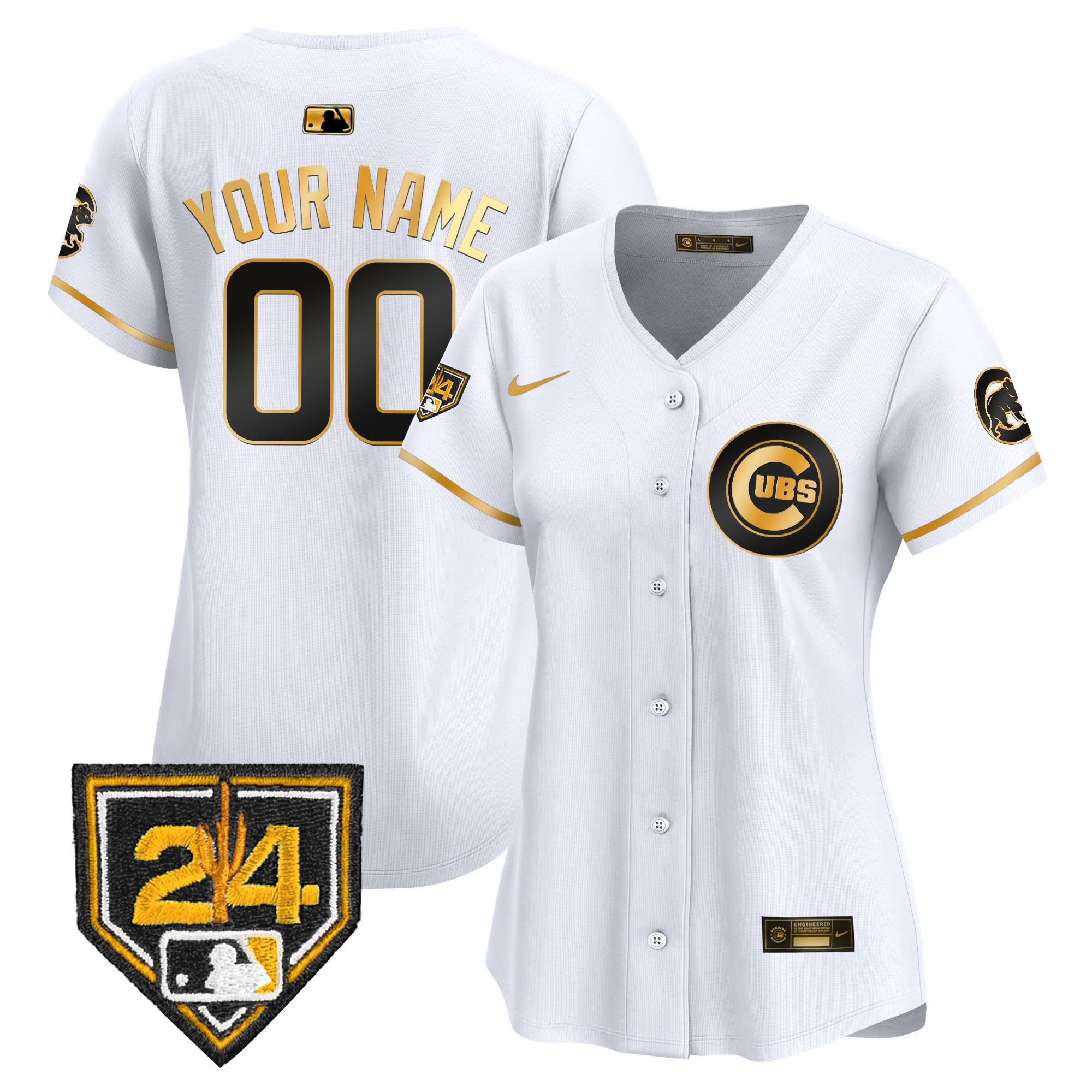 Chicago Cubs 2024 Spring Training Patch Vapor Premier Limited Custom V2 White Gold Jersey - All Stitched