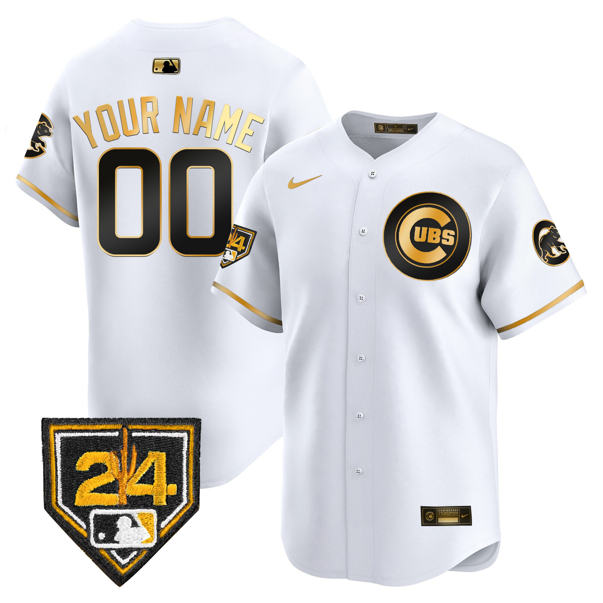 Chicago Cubs 2024 Spring Training Patch Vapor Premier Limited Custom V2 White Gold Jersey - All Stitched