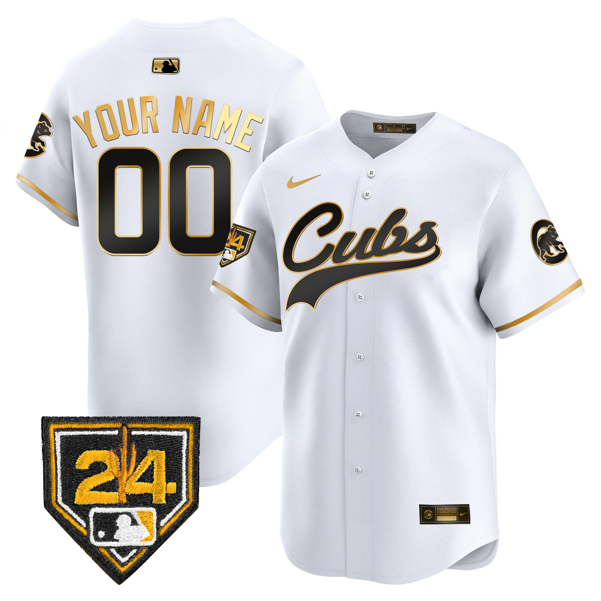 Chicago Cubs 2024 Spring Training Patch Vapor Premier Limited Custom White Gold Jersey - All Stitched