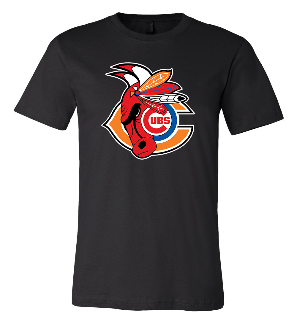 Chicago Cubs Bulls Blackhawks Mash Up Logo T-Shirt 6 Sizes Xl!!