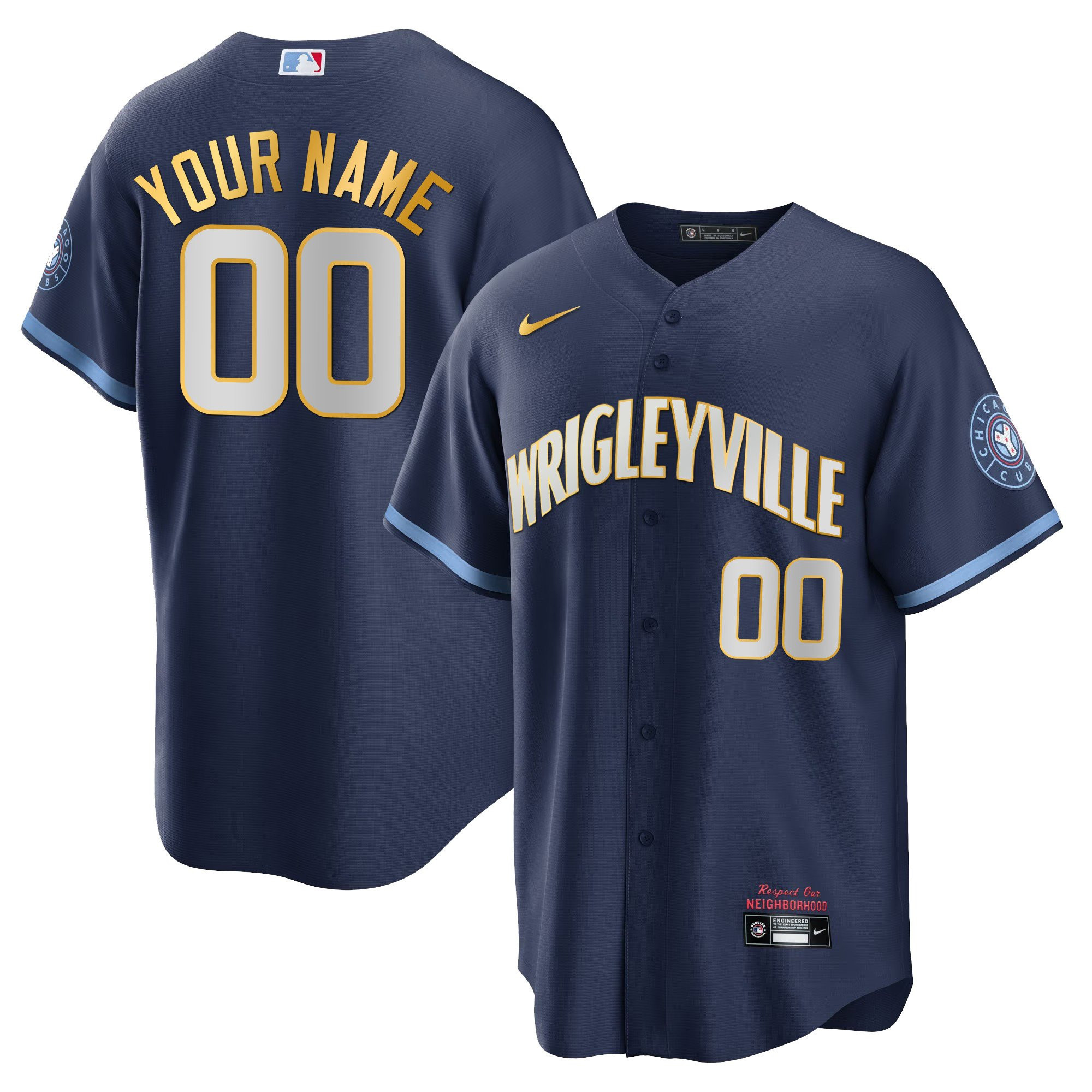 Chicago Cubs Gold Custom Cool Gold Trim Jersey - All Stitched
