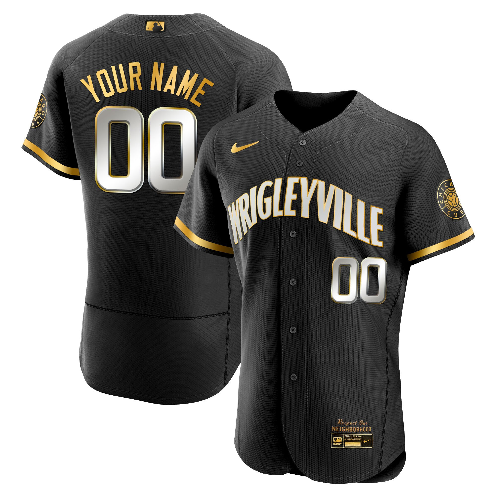 Chicago Cubs Gold Custom Flex Black Limited Jersey - All Stitched