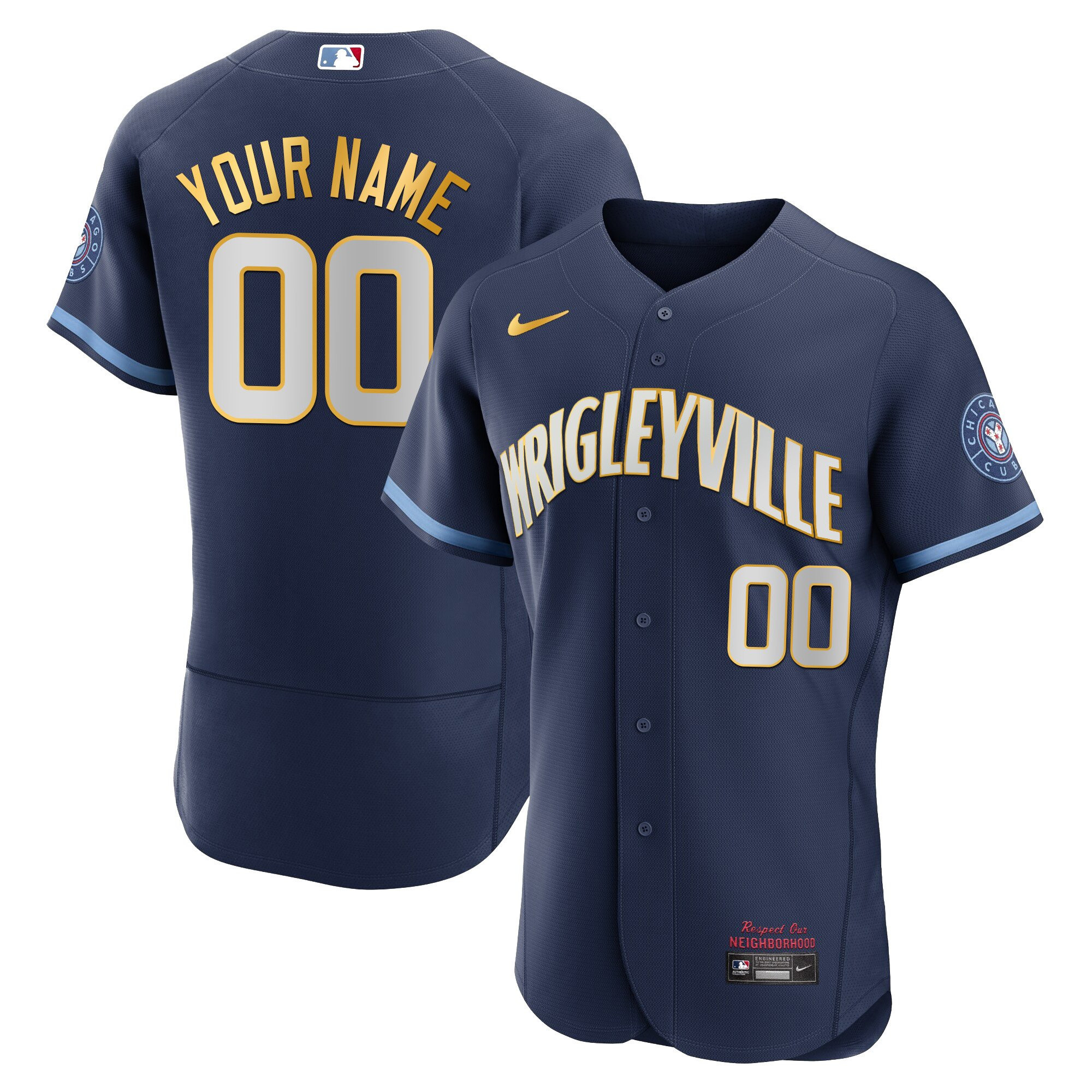 Chicago Cubs Gold Custom Flex Gold Trim Jersey - All Stitched