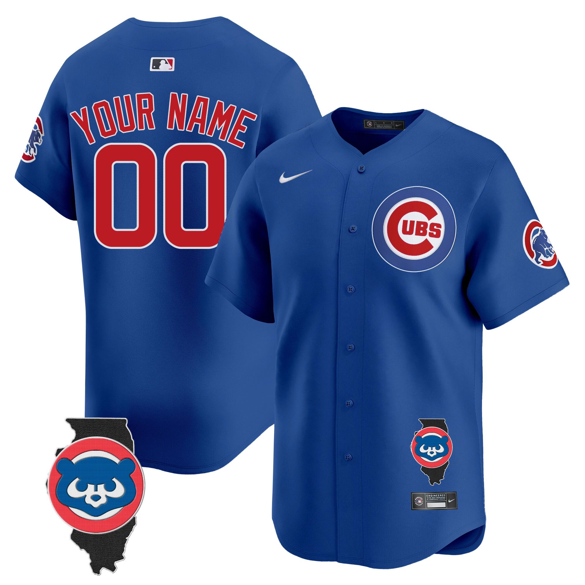 Chicago Cubs Illinois Patch Vapor Premier Limited Custom V2 Royal Jersey - All Stitched