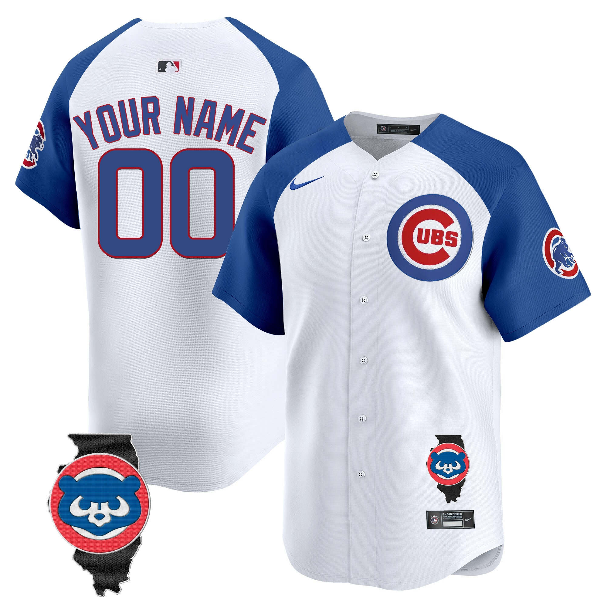 Chicago Cubs Illinois Patch Vapor Premier Limited Custom V2 White Alternate Jersey - All Stitched